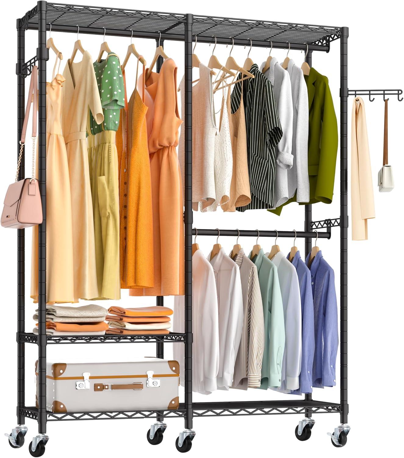 Black Adjustable Heavy-Duty Wire Rolling Closet System