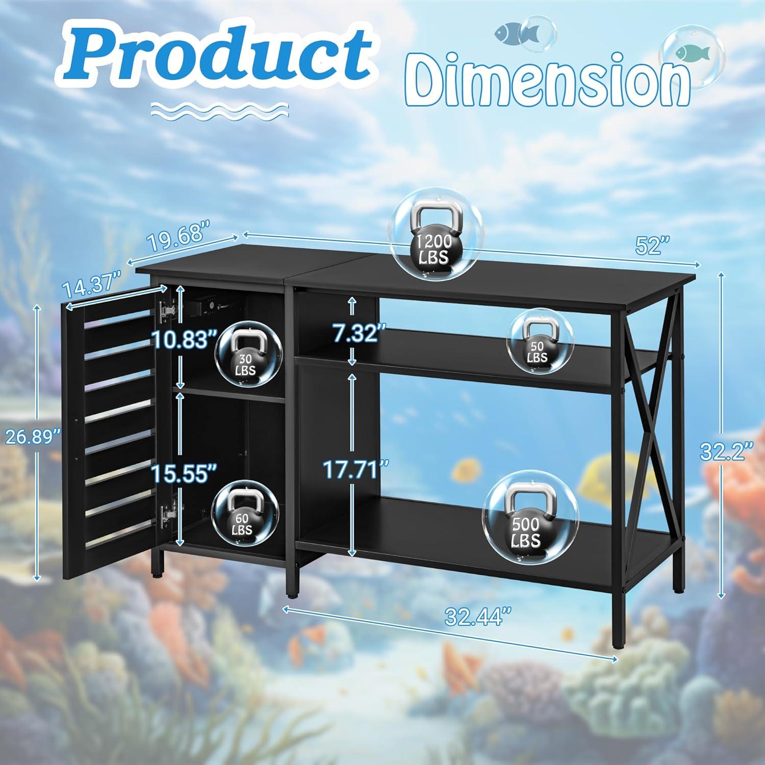 Bestier 55 Gallon Fish Tank Stand Metal Aquarium Stand with Storage Cabinet & Power Outlets LED Light, 750lbs Capacity, Black