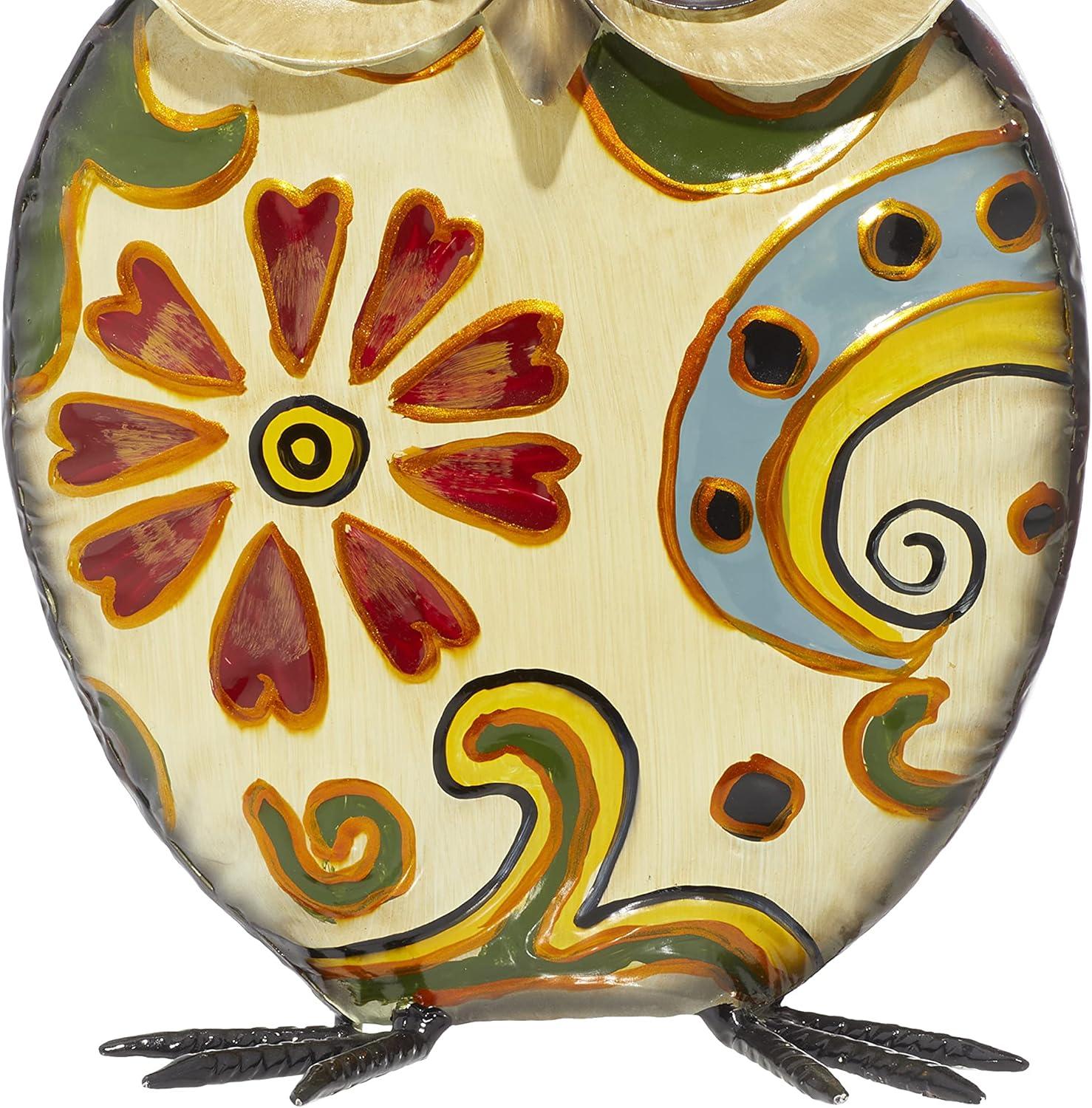 DecMode 11" Indoor Outdoor Owl Garden Sculpture with Floral Pattern