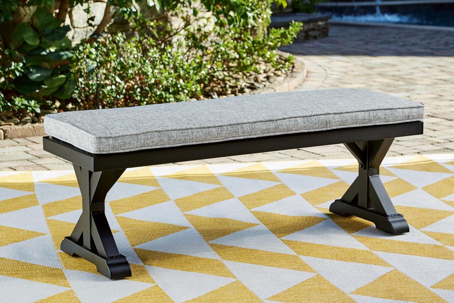 Signature Design by Ashley Beachcroft Outdoor Bench with Cushion, Black & Light Gray