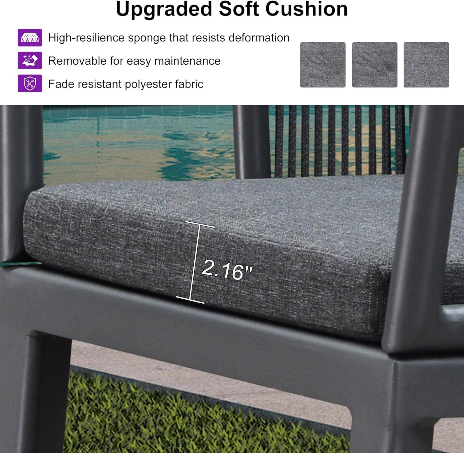 PURPLE LEAF Patio Bar Stools Set of 2 Outdoor Wicker Modern High Bar Chairs Metal Cushioned Barstools with Backs and Ergonomic Armrest for Balcony Garden Indoor Kitchen Island, Gray