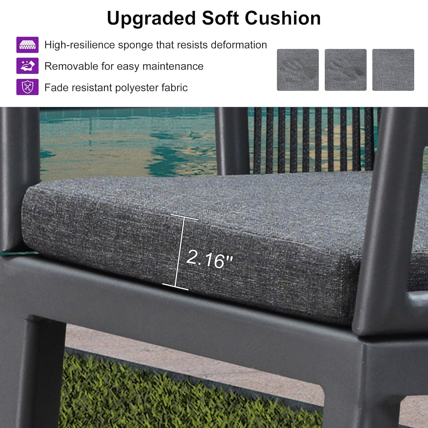 PURPLE LEAF Patio Bar Stools Set of 2 Outdoor Wicker Modern High Bar Chairs Metal Cushioned Barstools with Backs and Ergonomic Armrest for Balcony Garden Indoor Kitchen Island, Gray