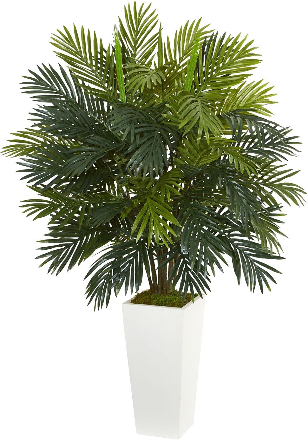 Nearly Natural Areca Palm Artificial Plant in White Tower Planter