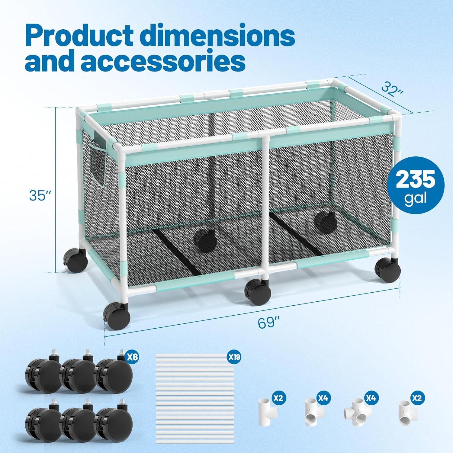 Rebrilliant 007D93BB8F684D4CA4067711D7E12131 Extra Large Pool Storage Bin, 235 Gallons, Waterproof & Heat-Resistant Pvc Mesh, Easy Assembly, 69" L X 32" W X 35" H, Vitality Mint
