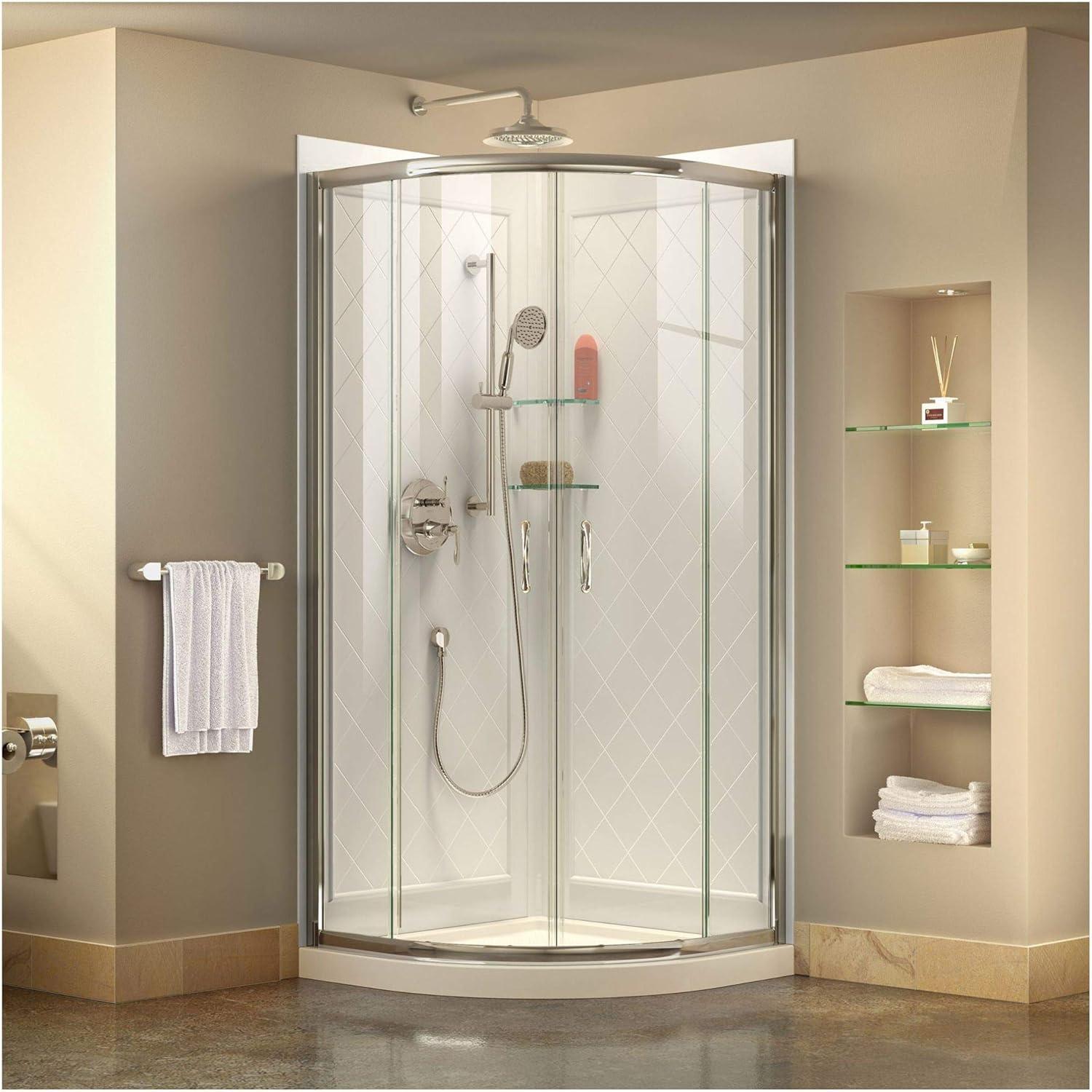 Prime 33" W x 33" D x 76.75" H Round Sliding Shower Enclosure with Base Included