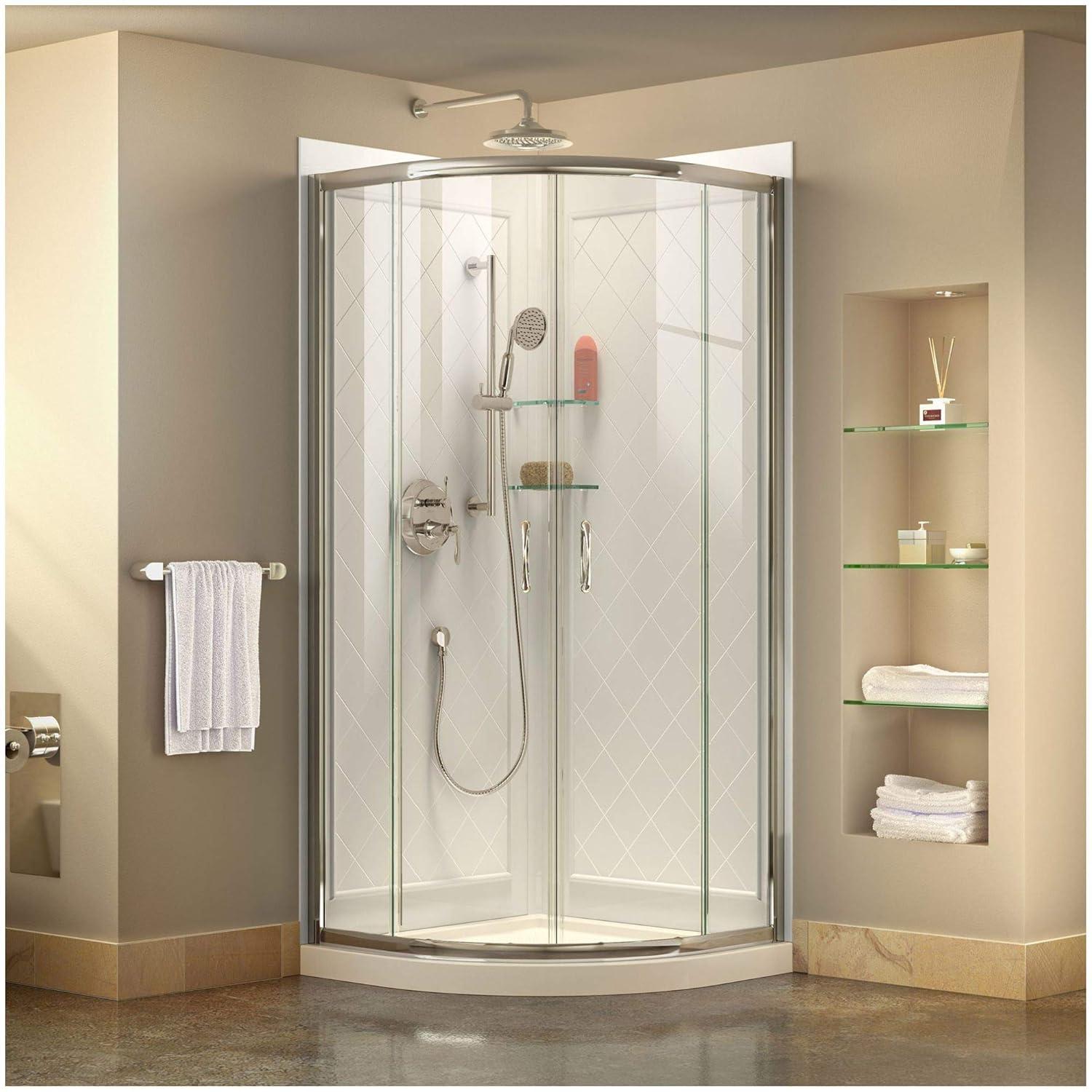 Prime 33" W x 33" D x 76.75" H Round Sliding Shower Enclosure with Base Included