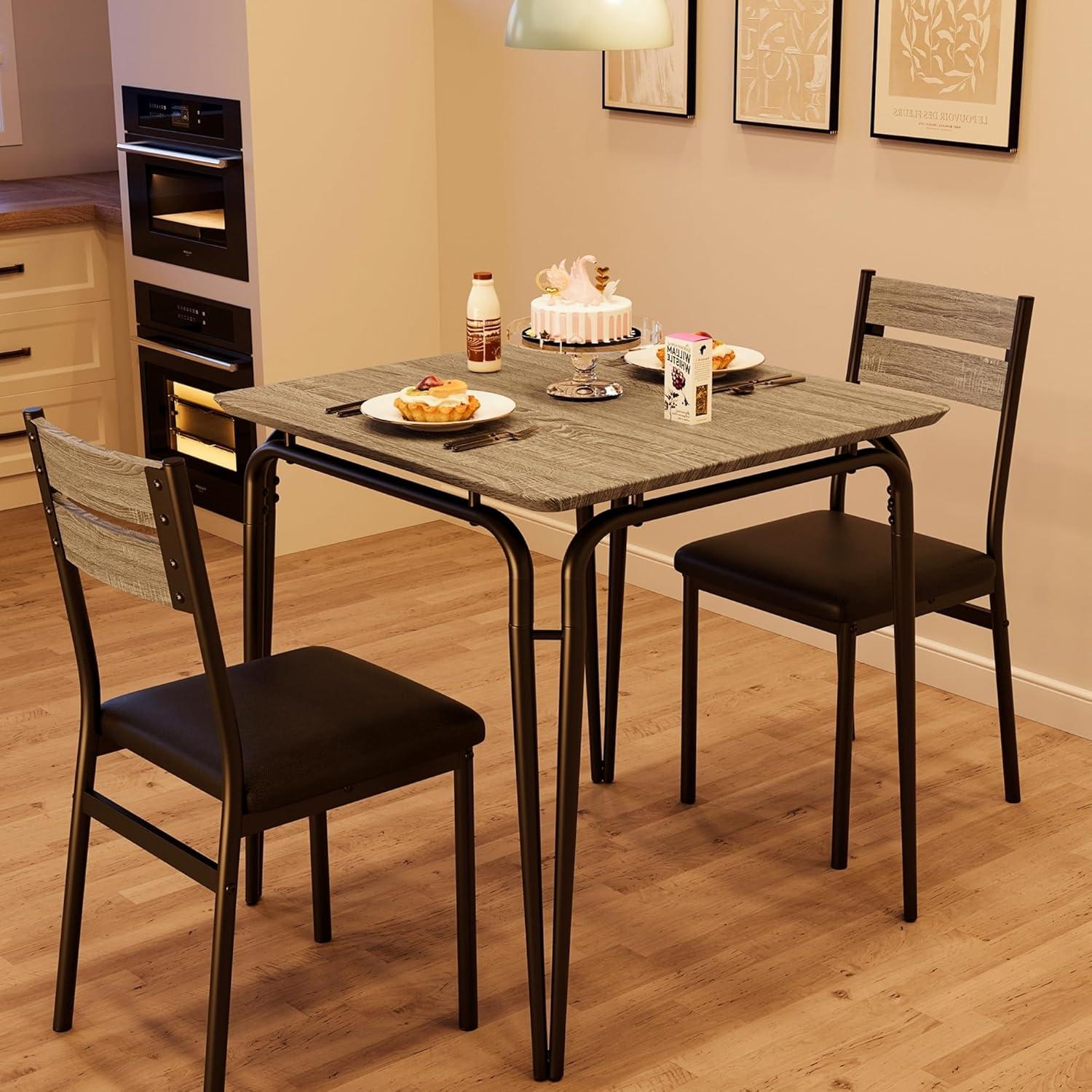 Modern Square Dining Set with Cushioned Chairs, Black Metal and MDF