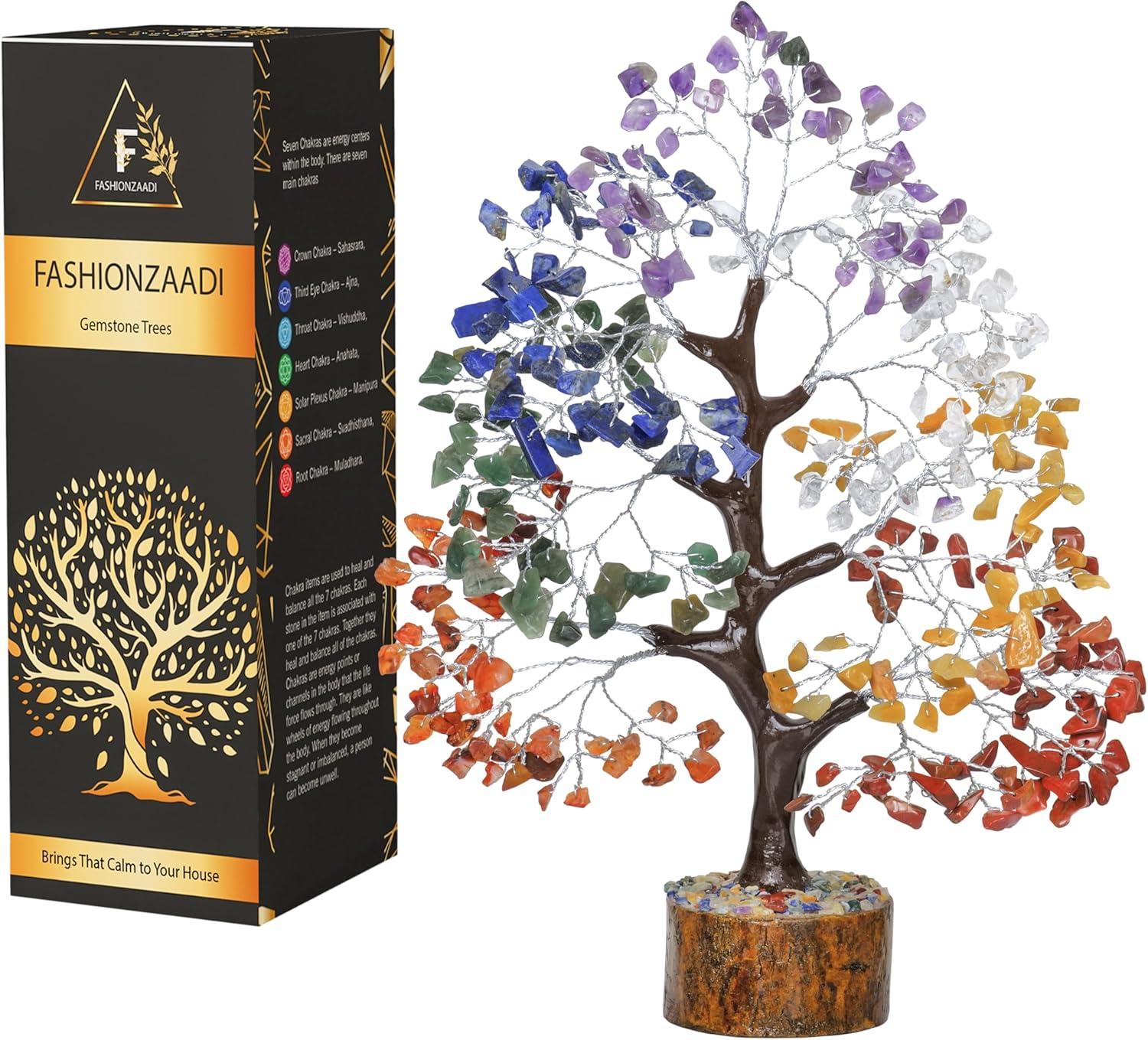 Multicolor Crystal Chakra Tree with Golden Wire