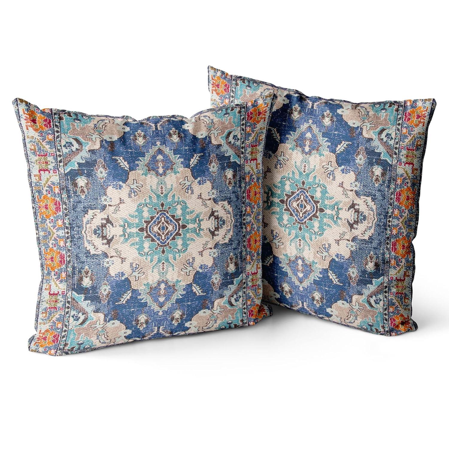 Boho Green Throw Pillow Covers 18x18 inch Set of 2,Bohemian Carpet Double Sided Pattern Soft Plush Cushion Cover for Couch Sofa Bed Decorative,Only Pillowcase (No Insert)