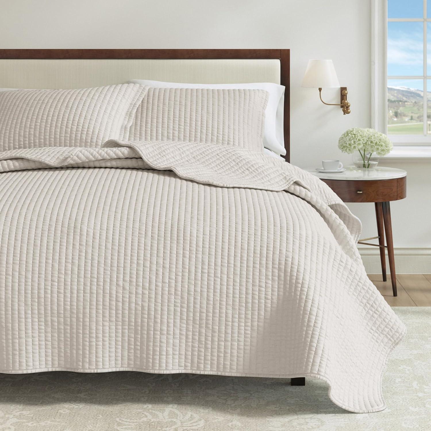 FreshFolds Modern & Contemporary Stripe Stitched Quilt Set with Shams