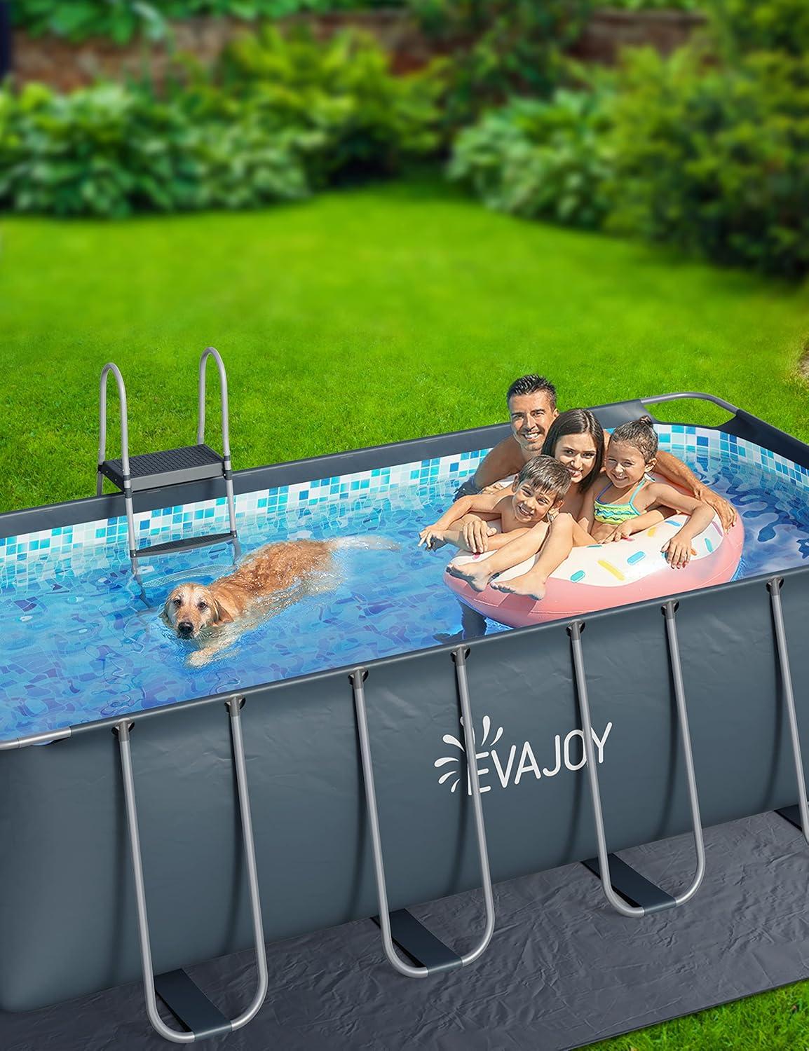 Evajoy 14' x 7' x 48" Rectangle Metal Frame Above Ground Swimming Pool