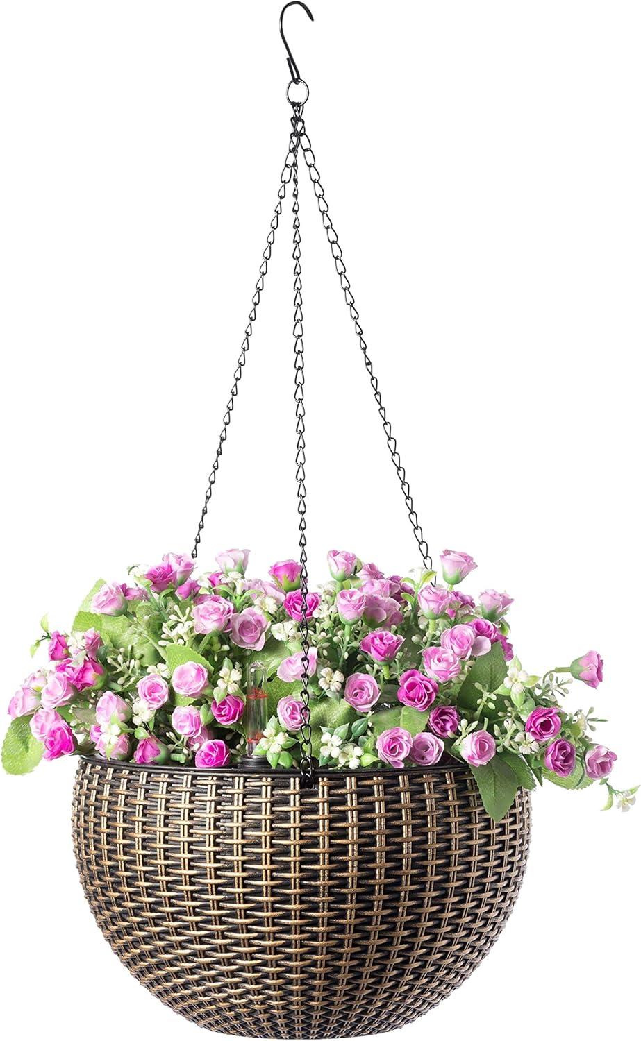 Gardenised 10" Self Watering Bronze Hanging Basket Flower Planter