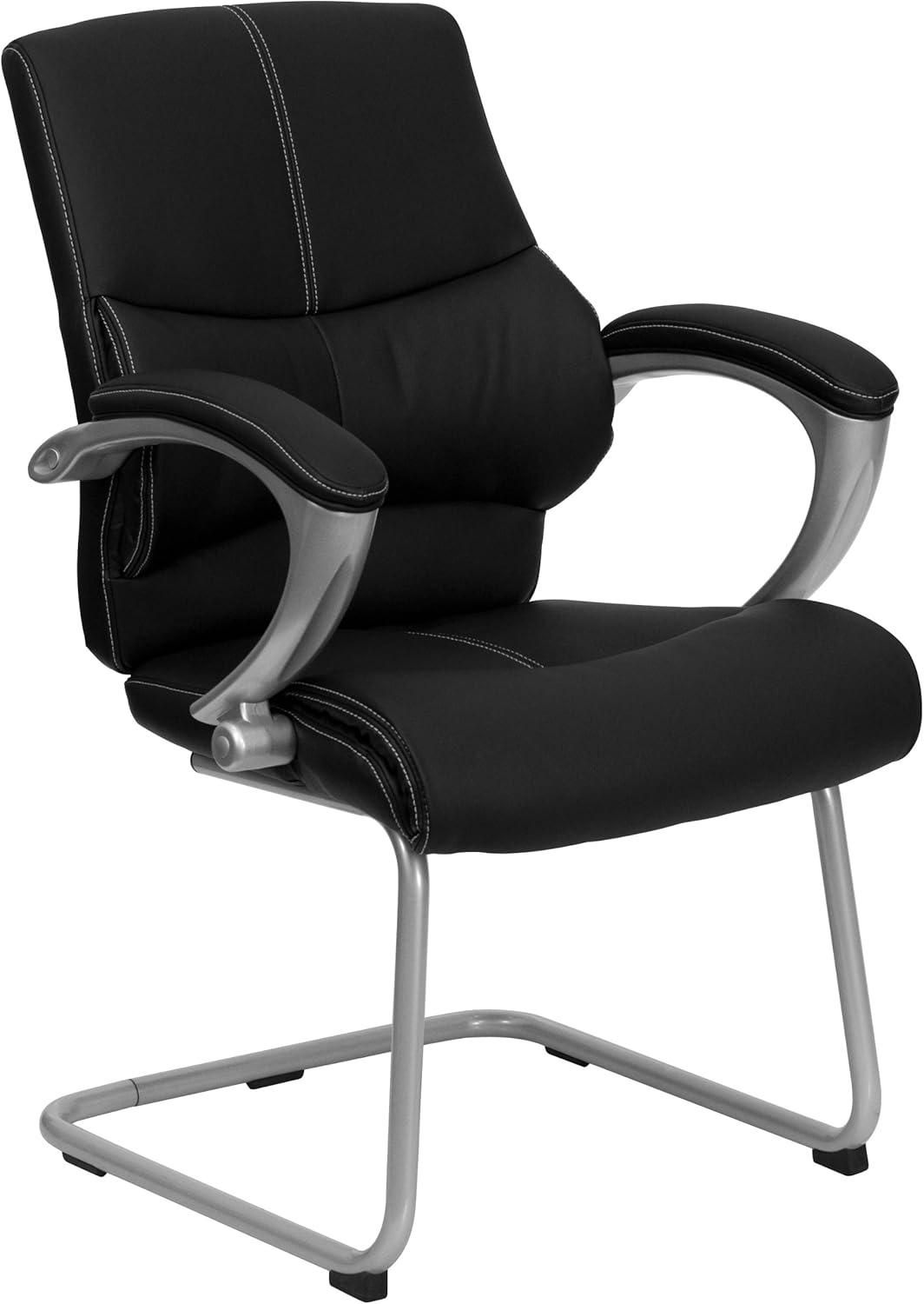 Black Leather Executive Swivel Office Chair with Metal Base