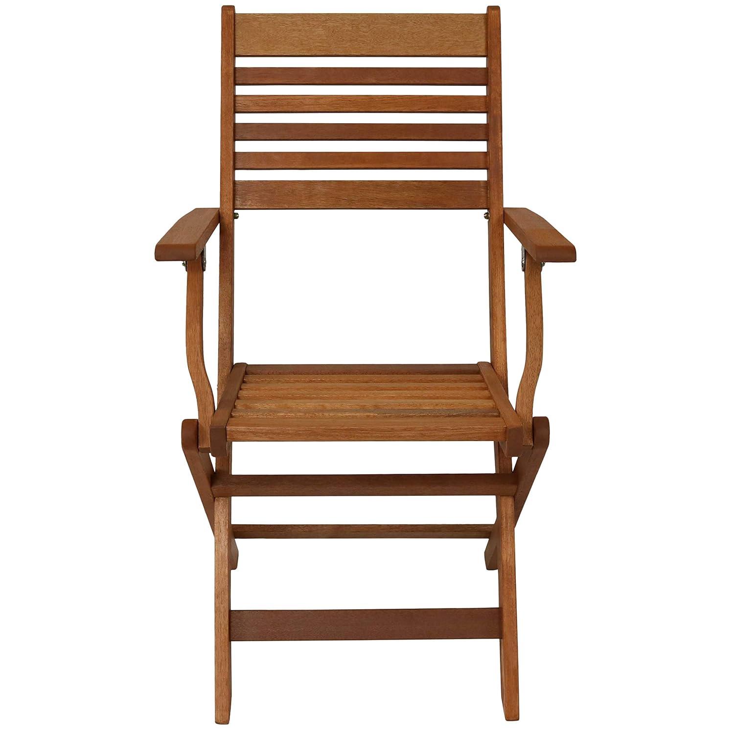 Sunnydaze Meranti Wood with Teak Oil Finish Wooden Folding Patio Lawn Slatted Arm Chairs Set - Brown - 2pk