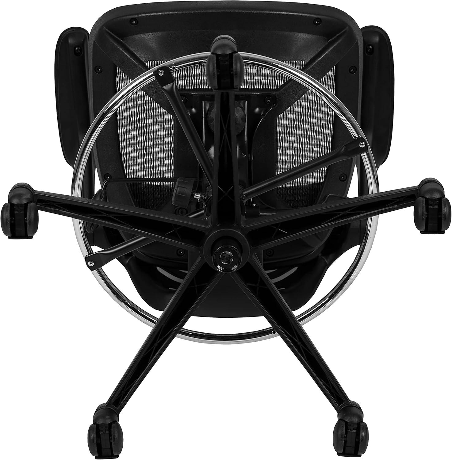 Flash Furniture Waylon Mid-Back Transparent Black Mesh Drafting Chair with Black Frame and Flip-Up Arms