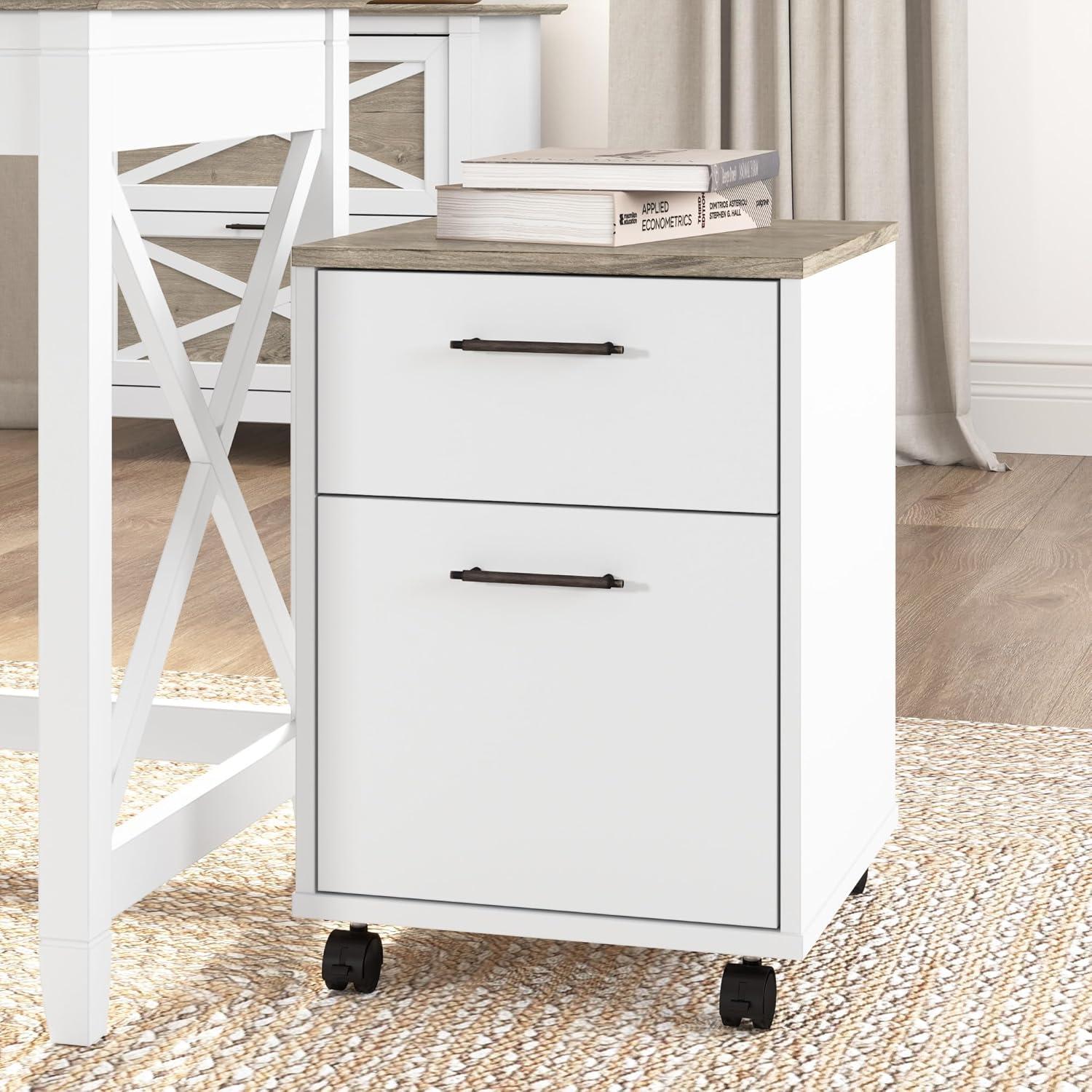 Bush Furniture Key West Mobile File Cabinet, 2 Drawer, Pure White & Shiplap Gray