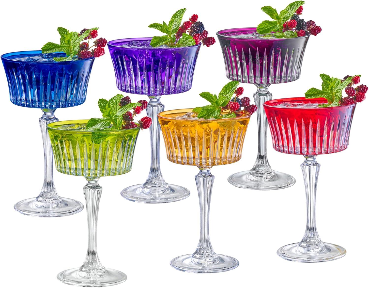 Barski Colored Champagne Coupe Glasses, Stemmed Martini Glassware, Set of 6 - 8.7 oz. (Set of 6)