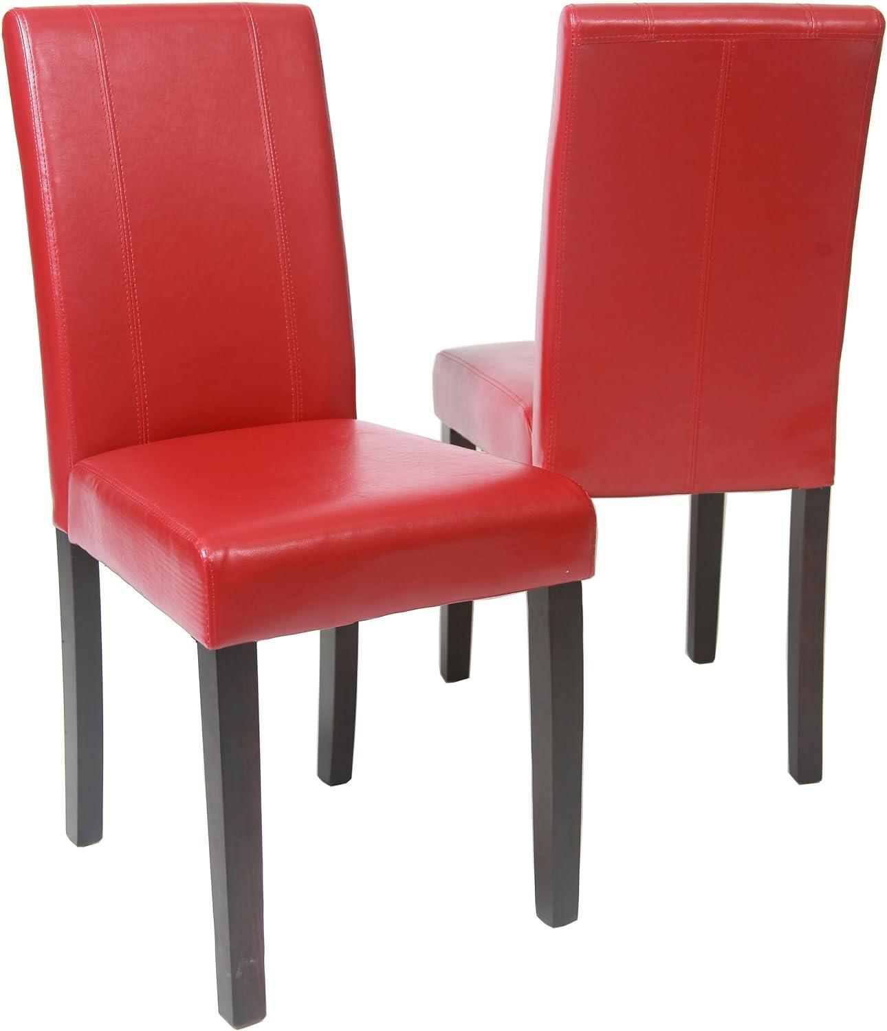 Roundhill Urban Style Solid Wood Leatherette Parson Chair in Red(Set of 2)