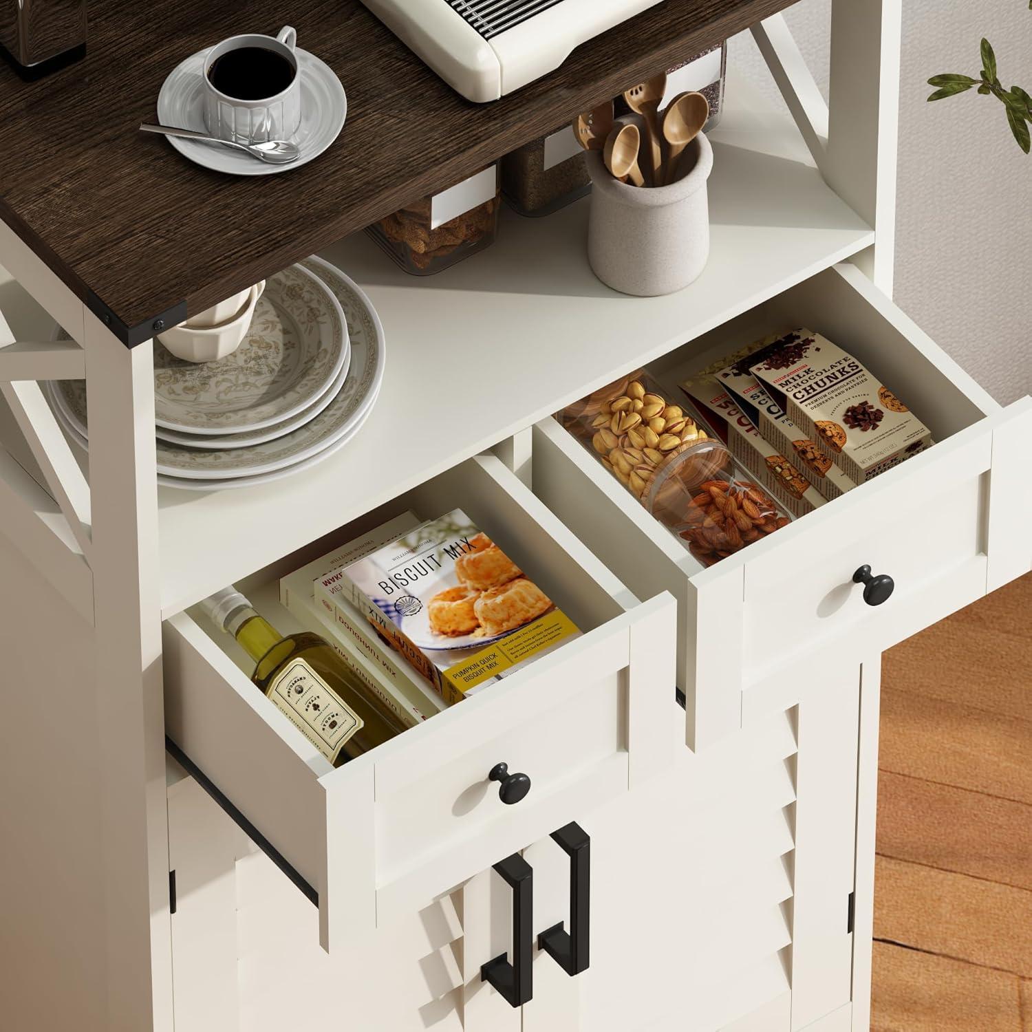 White Farmhouse Bathroom Storage Cabinet with Adjustable Shelving