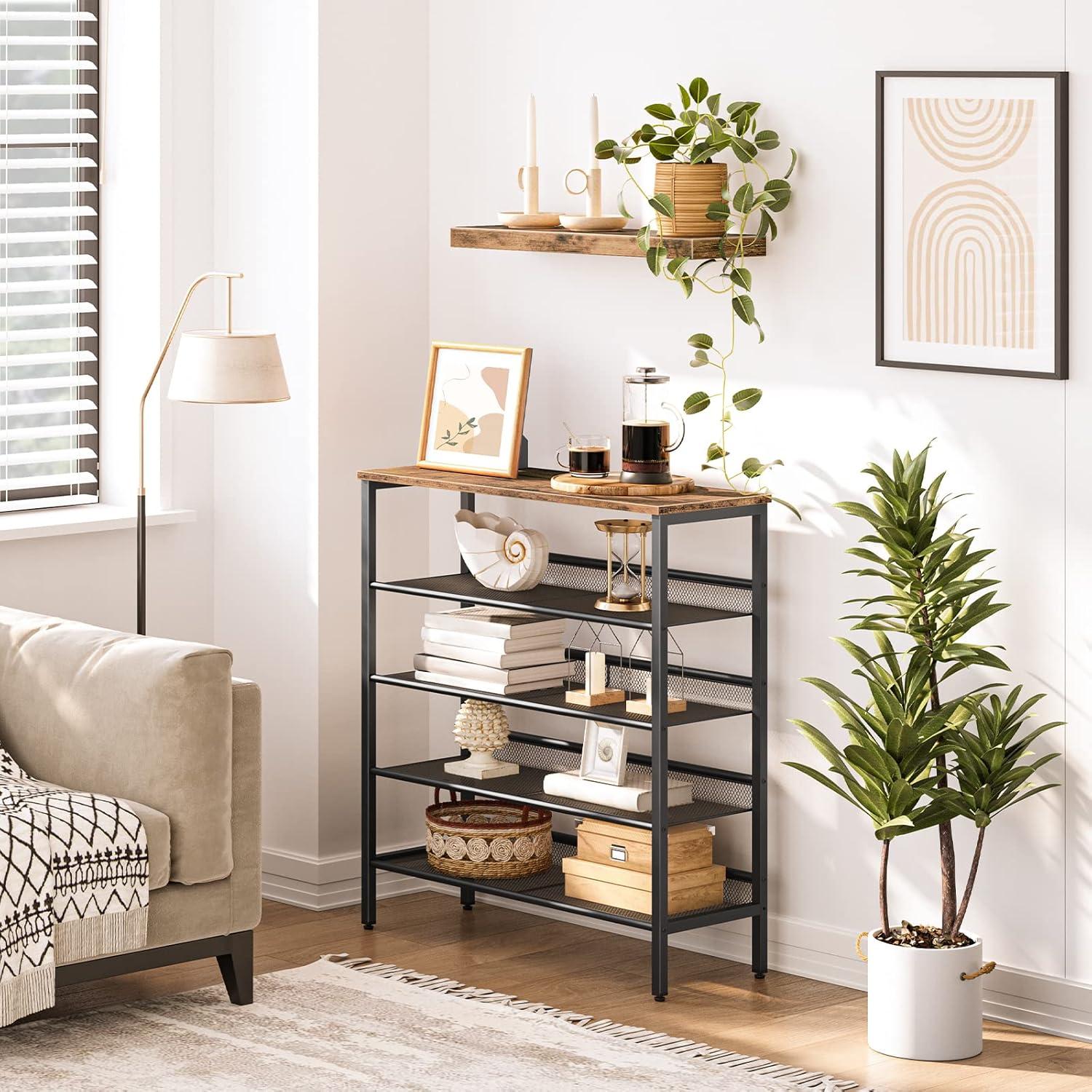 HOOBRO 5-Tier Shoe Rack Storage with Adjustable Shelf for 16 Pairs Shoes Entryway Hallway BF01XJ01