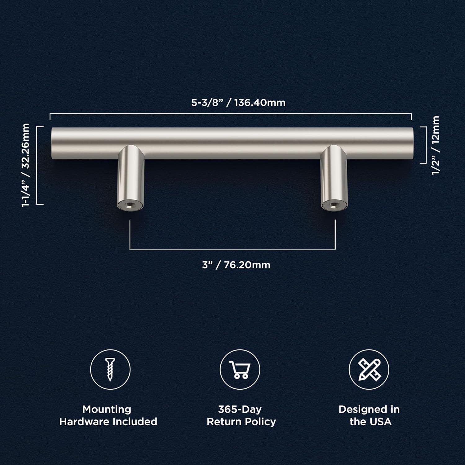 3-Inch Brushed Nickel Modern Bar Pulls with Mounting Hardware