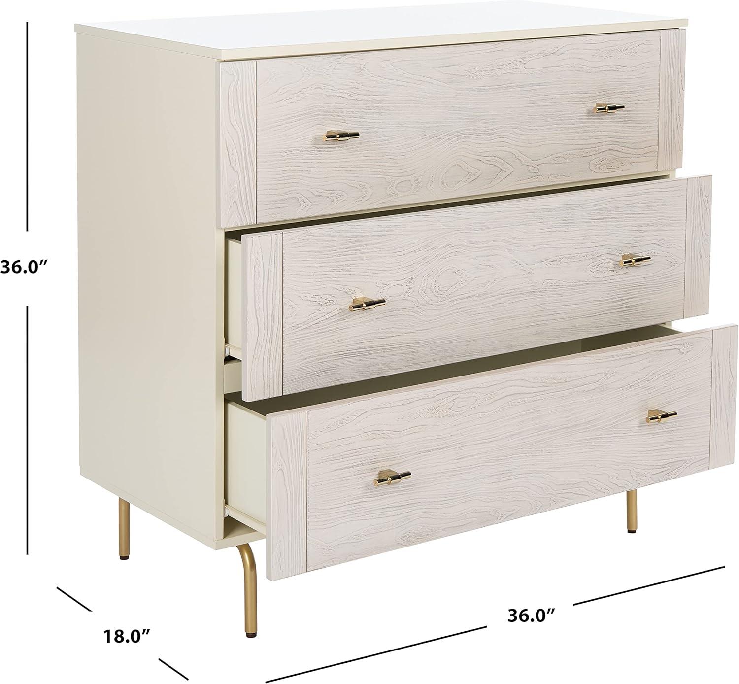 SAFAVIEH Genevieve Mid-Century Retro 3 Drawer Dresser, Cream/White Washed (36 in. W x 18 in. D x 36 in. H)