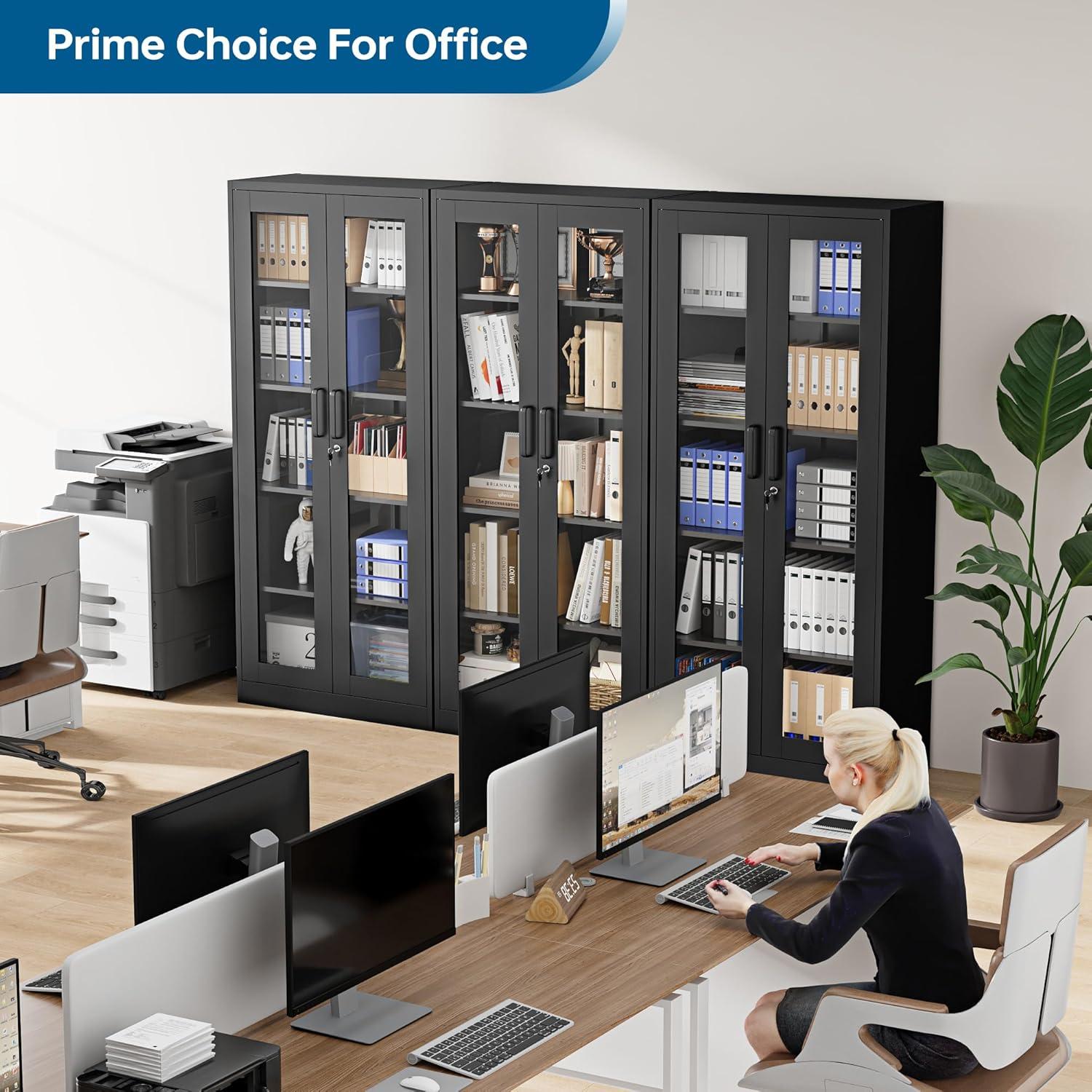 Display Cabinet With Glass Doors, Curio Cabinets With 4 Adjustable Shelves, Locking Glass Cabinet Display Case For Home, Office, Clinic, Pantry, Assemble Required