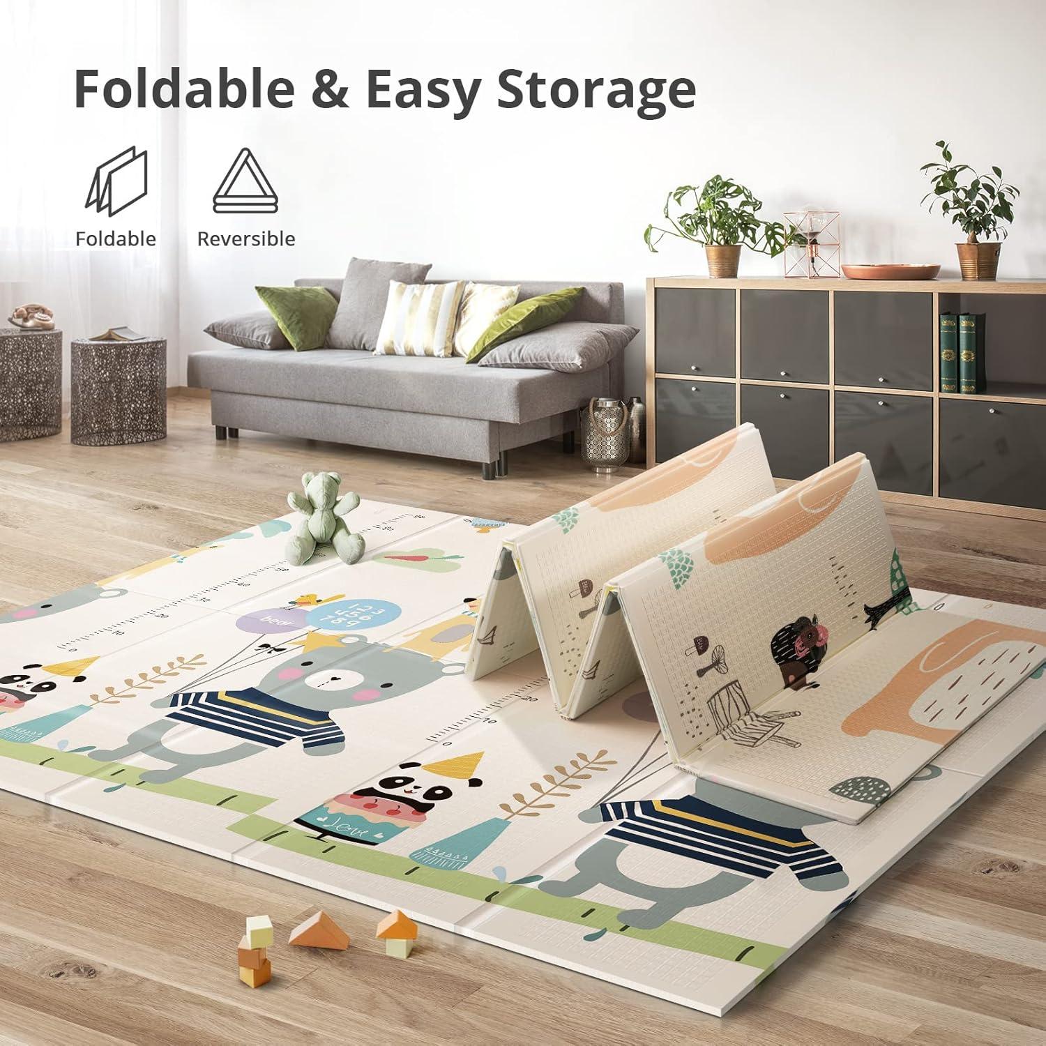 Extra Large Foldable Bear Print Foam Baby Play Mat