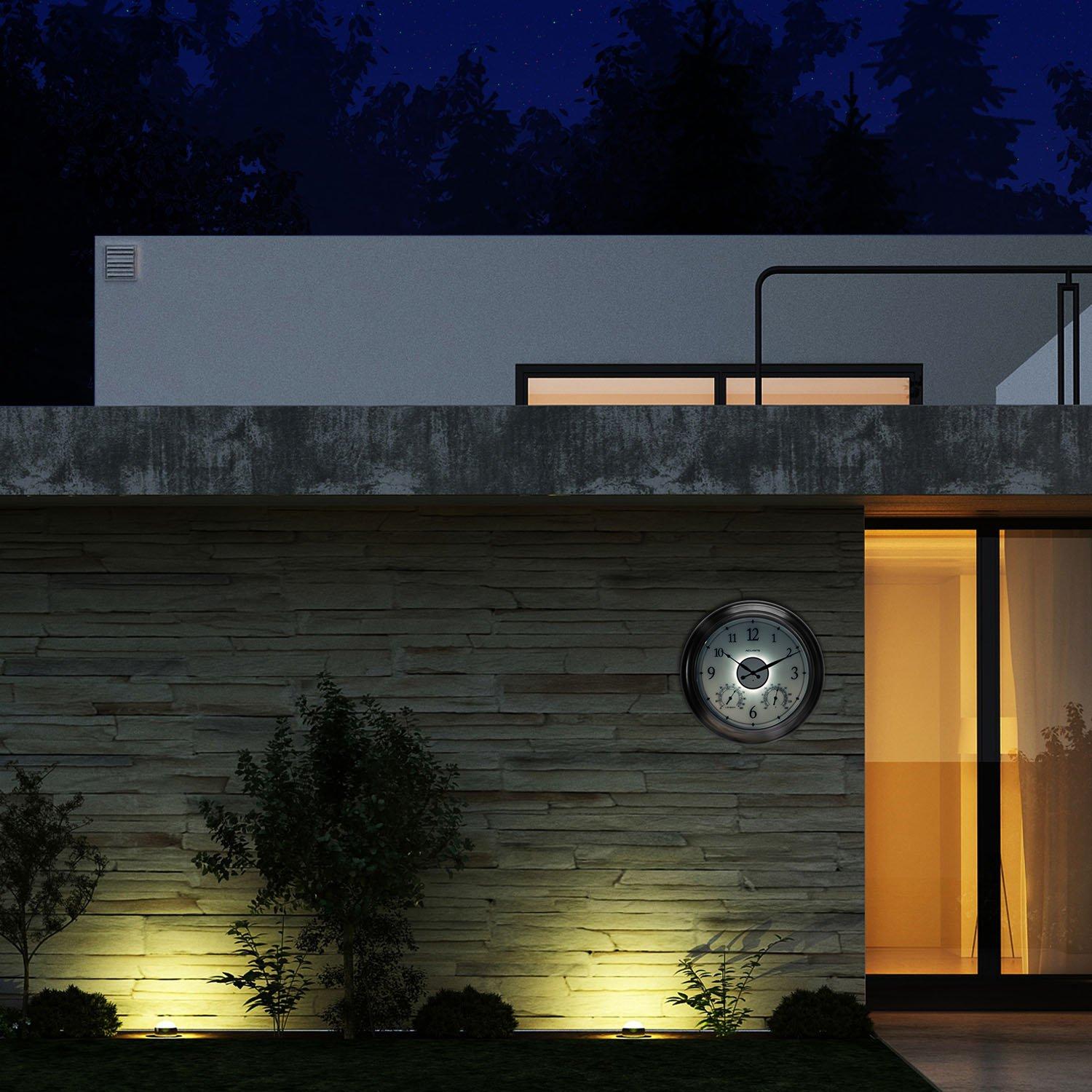 AcuRite 24-Inch, Illuminated LED Thermometer Clock with Temperature and Humidity for Outdoor or Indoor Use, Black (75133M)