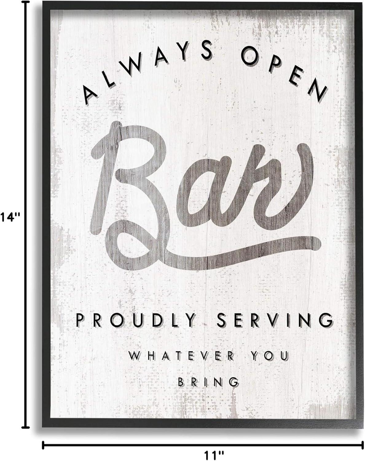 Stupell Industries Always Open BYOB Bar Sign Funny Drinking Phrase Black Framed, 11 x 14, Design by Daphne Polselli