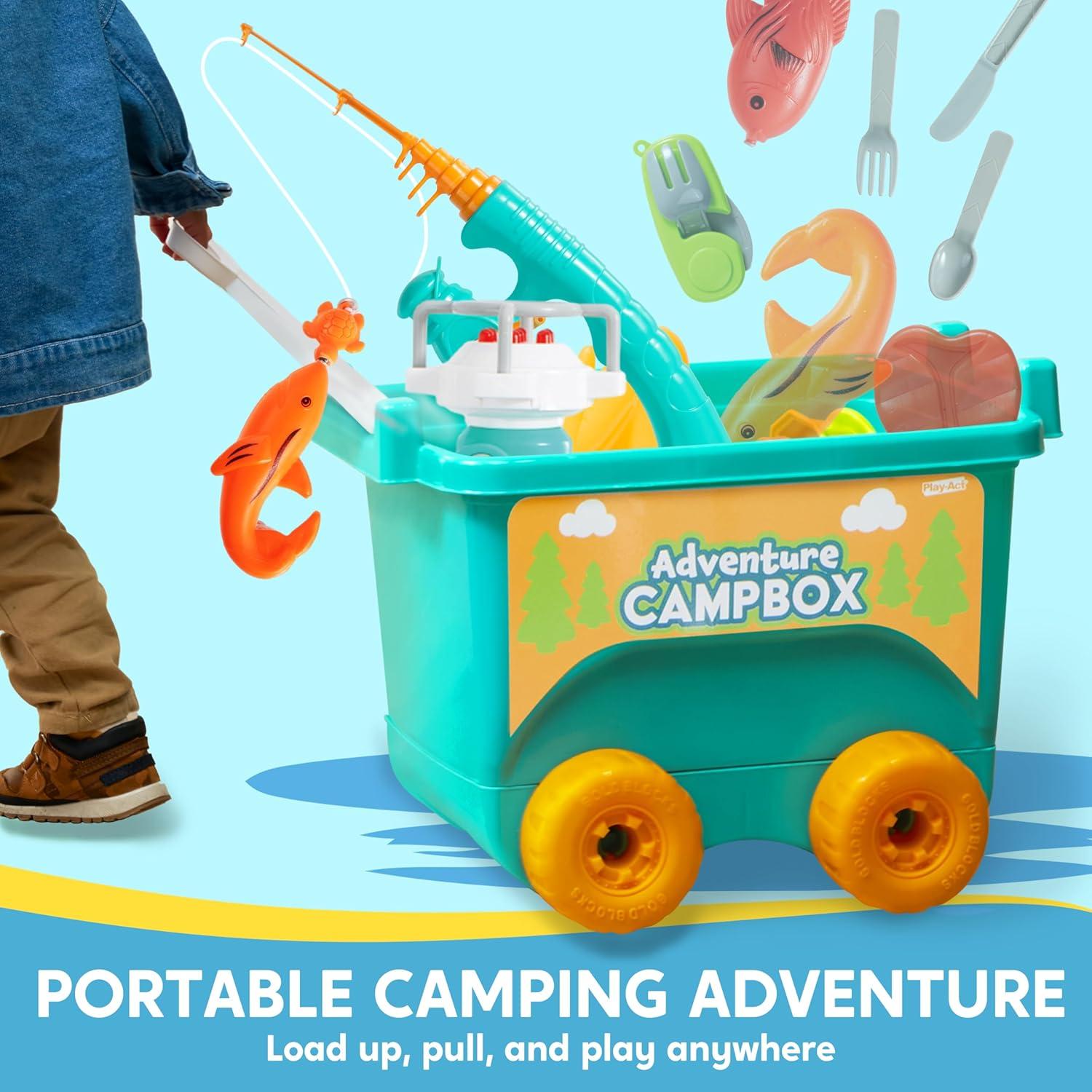 Kids Camping Set with Tent, Camping Wagon Toy, Toddler Adventure Playset for Boys, Camping Gear Toys for Kids Indoor Outdoor Pretend Play, Gift Idea for Boys Girls Age 3,4,5,6 Year Old