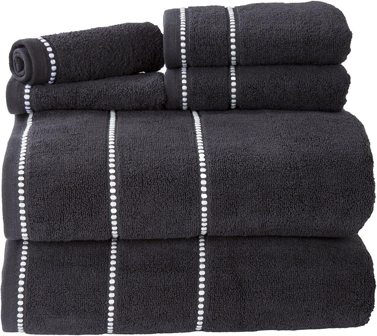 Bedford Home 67A-76948 Quick Dry 100 Percent Cotton Zero Twist 6 Piece Towel Set - Black