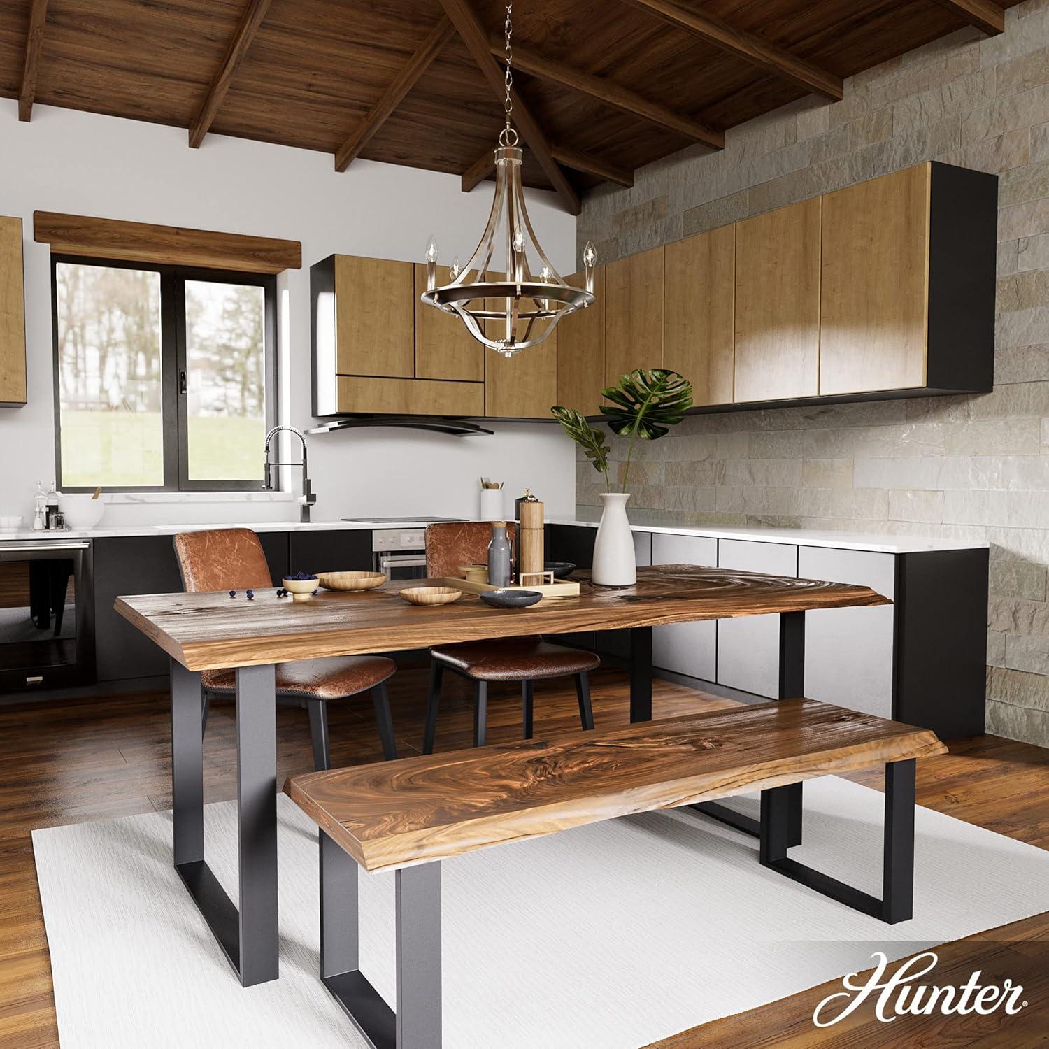 Hunter - Perch Point 5-light Brushed Nickel, Medium Size Chandelier, Dimmable, Casual Style, Empire Shaped, for Bedrooms, Kitchens, Dining, Living Rooms - 19425