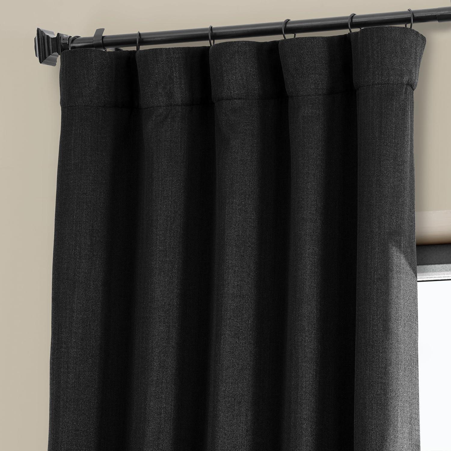 Essential Black Faux Linen Room Darkening Curtains 50W x 108L