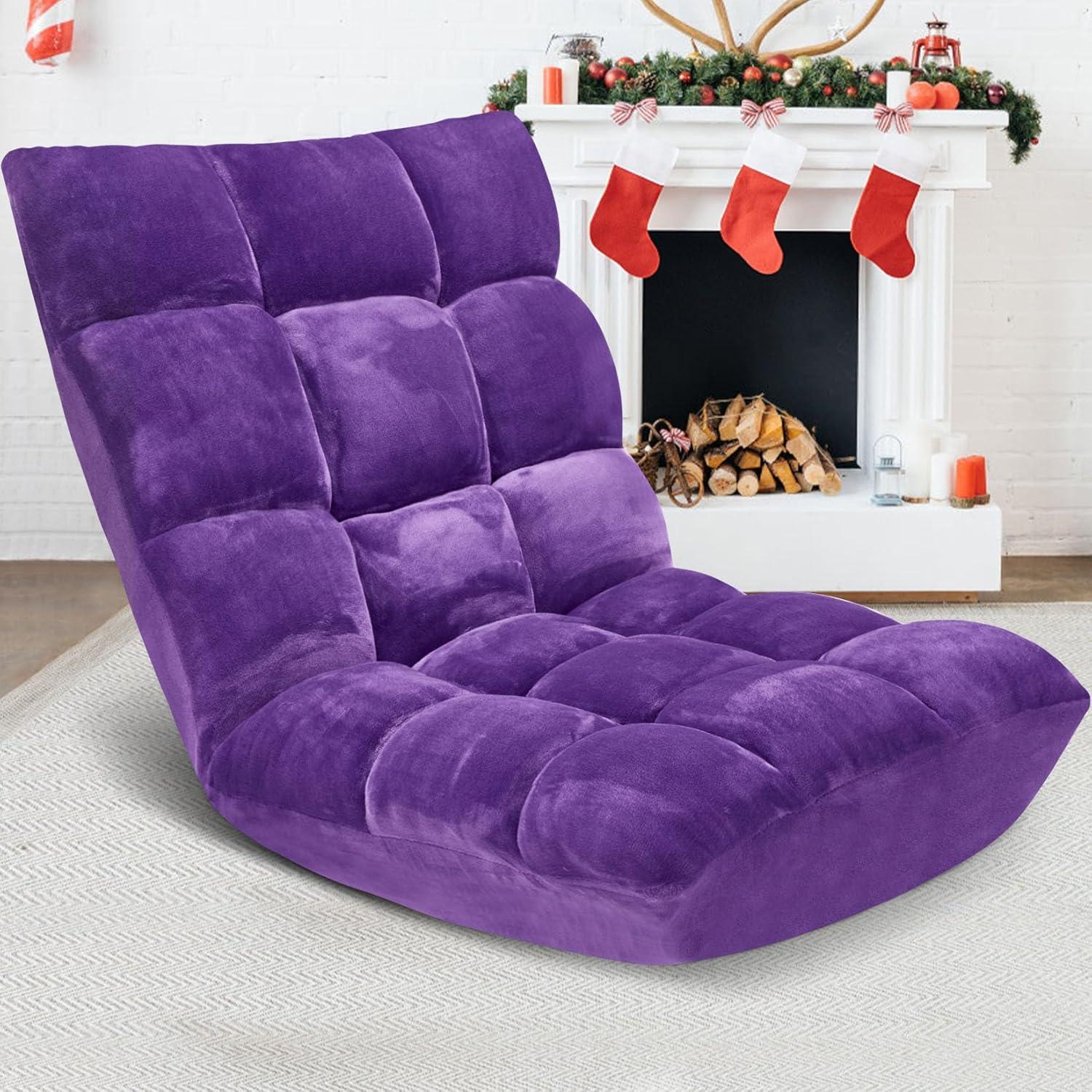Tangkula Adjustable 14-Position Floor Chair ,Padded Gaming Chair Lazy Recliner Purple