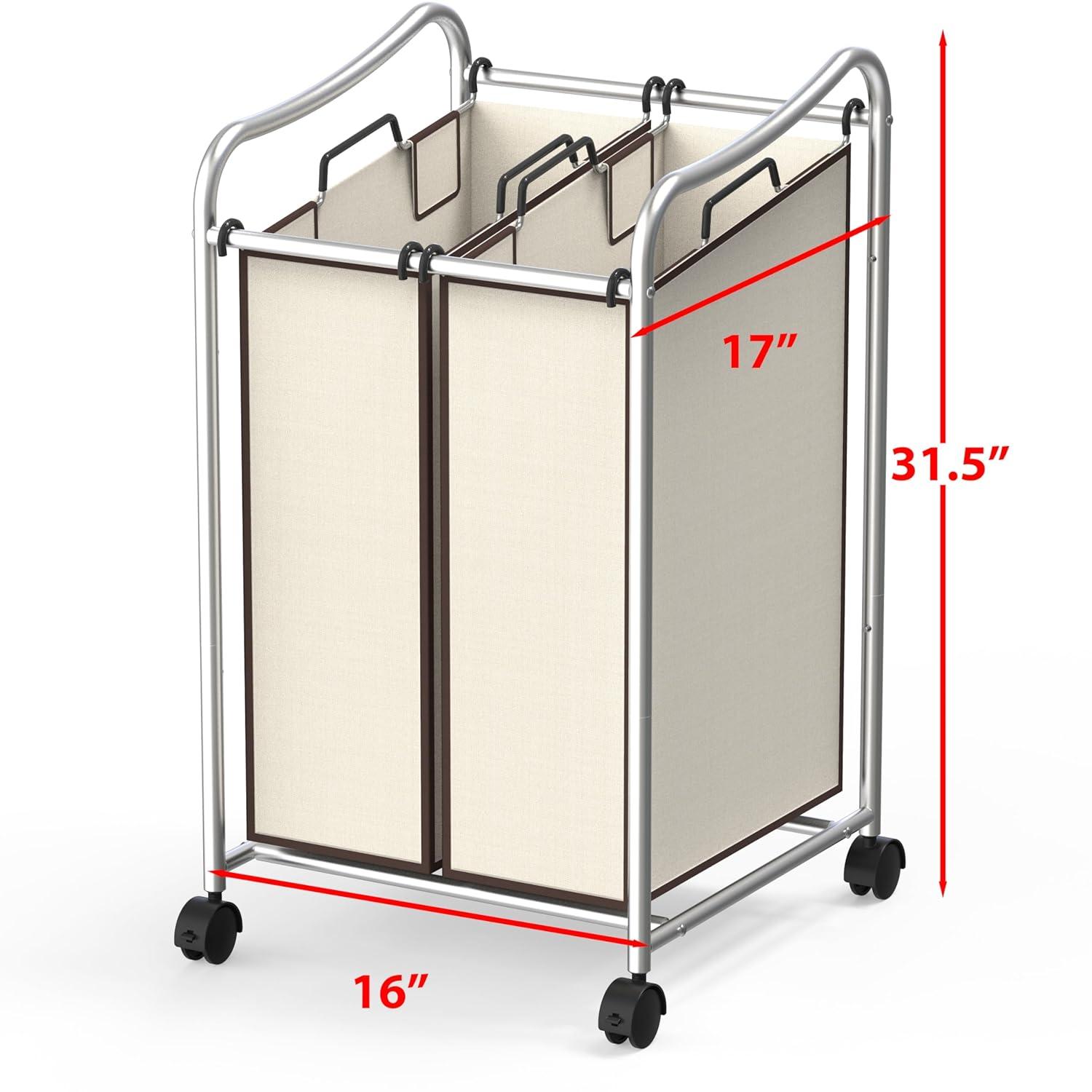 Chrome Frame Laundry Sorter with Beige Removable Bags and Wheels