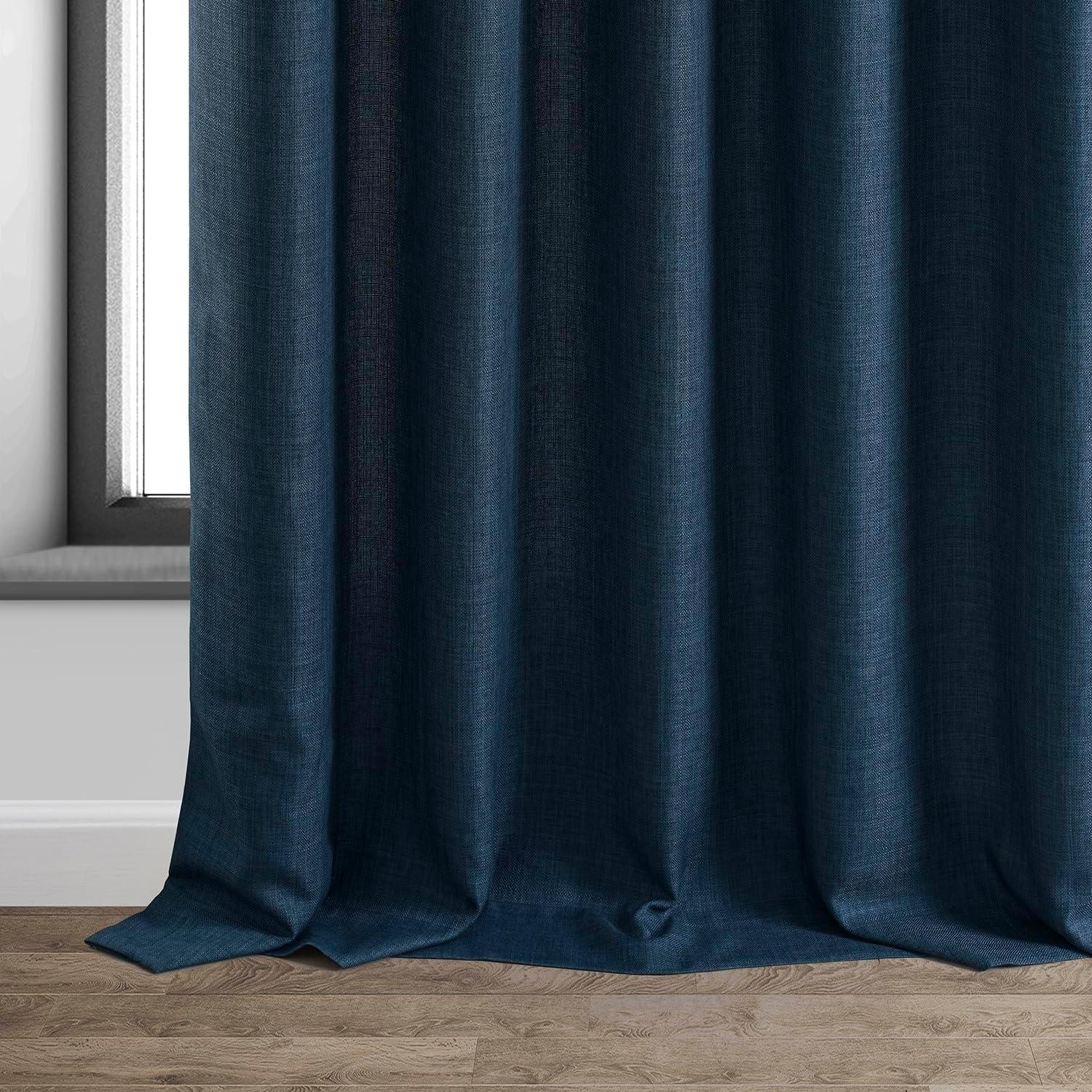 Sergeants Blue Room-Darkening Faux Linen Curtain Panel 50x84