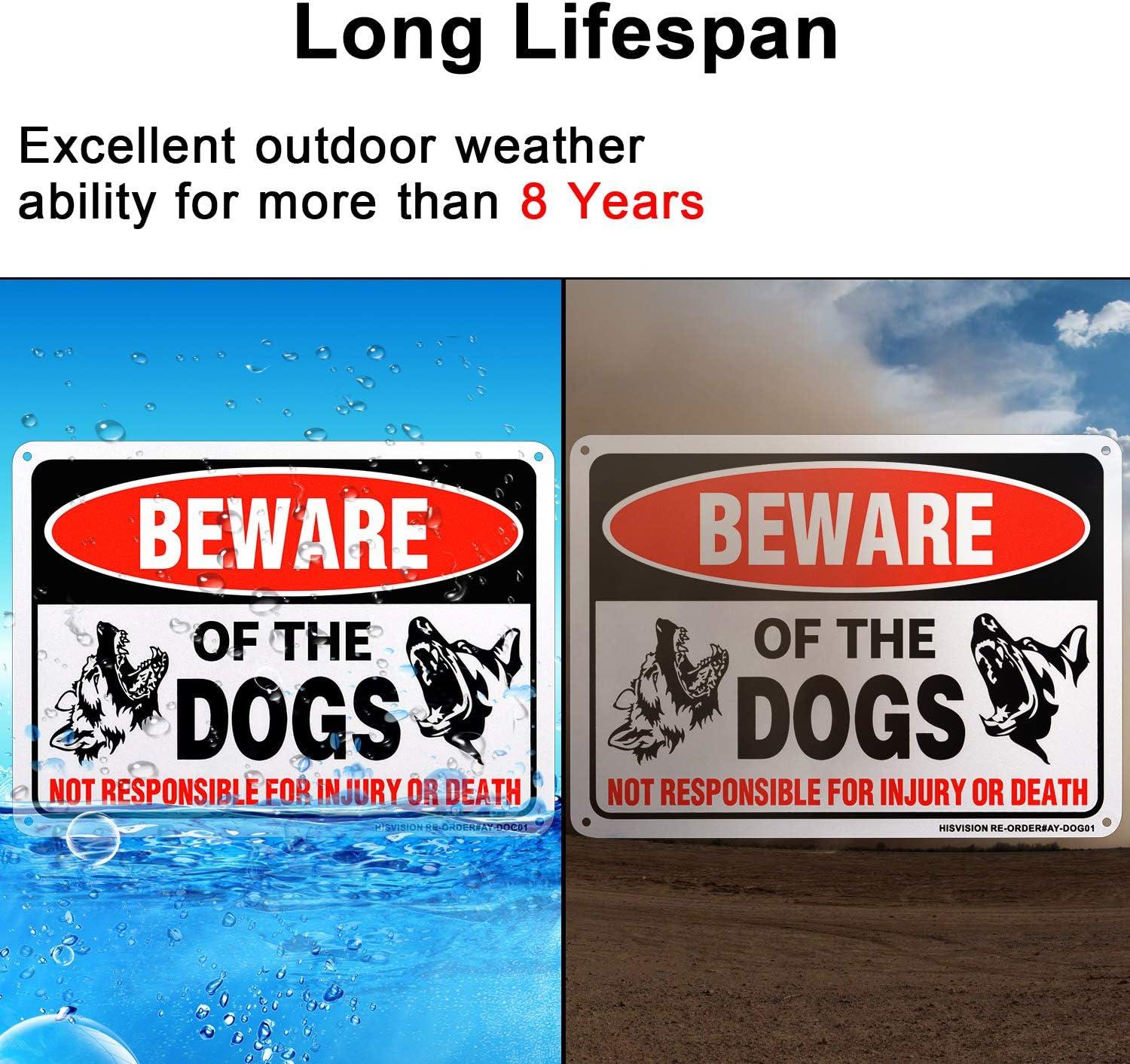 Beware of Dog Sign, 2 Pack 10"x 7" Rust Free .40 Aluminum, UV Printed- Professional Graphics- Easy to Mount- Indoor Or Outdoor Use- Beware of Dog Warning Signs for Home and Business