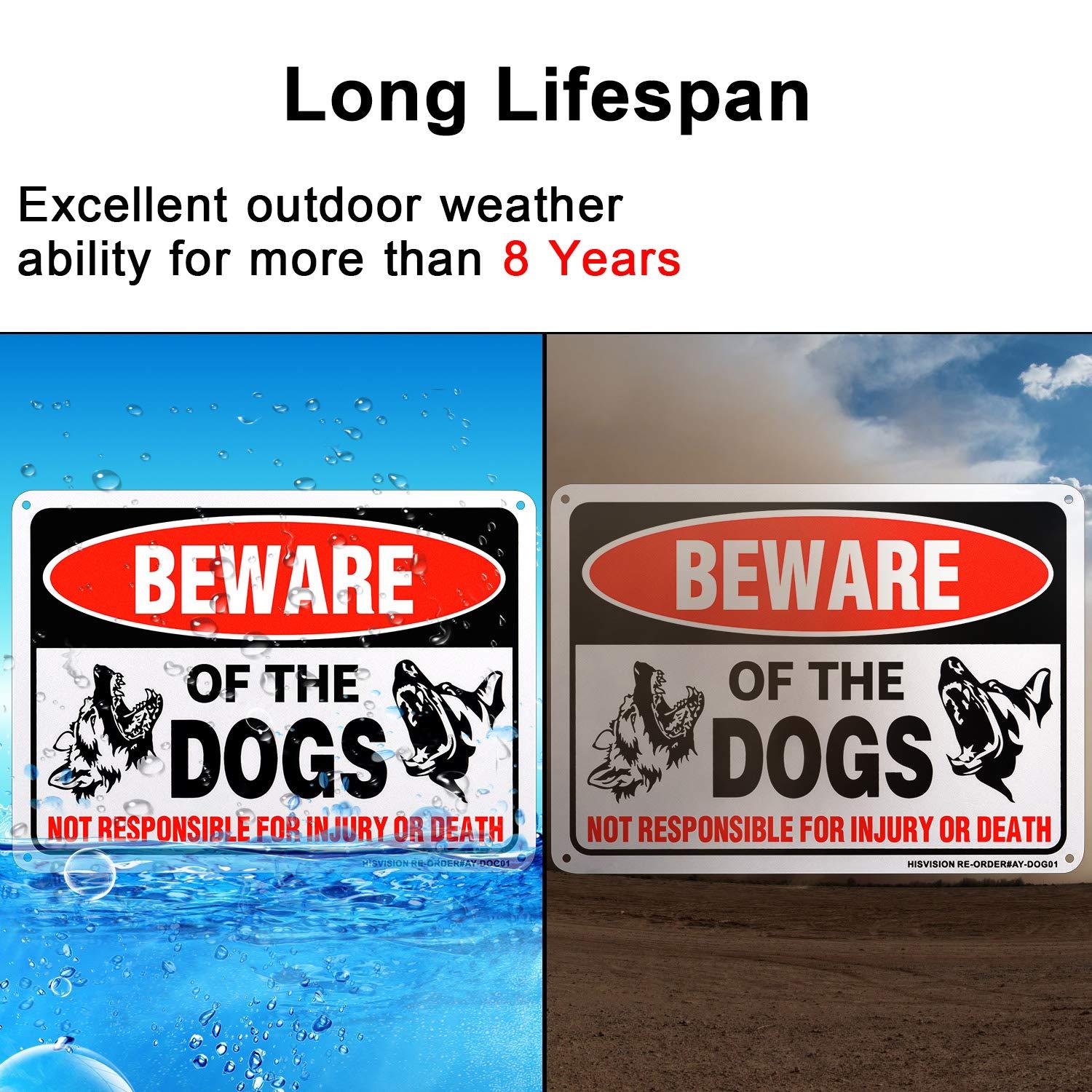 Beware of Dog Sign, 2 Pack 10"x 7" Rust Free .40 Aluminum, UV Printed- Professional Graphics- Easy to Mount- Indoor Or Outdoor Use- Beware of Dog Warning Signs for Home and Business