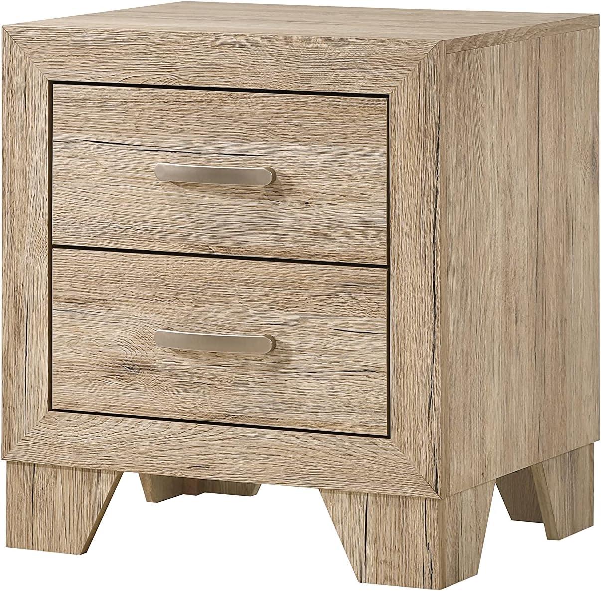 Natural Washed Oak 2-Drawer Wooden Nightstand