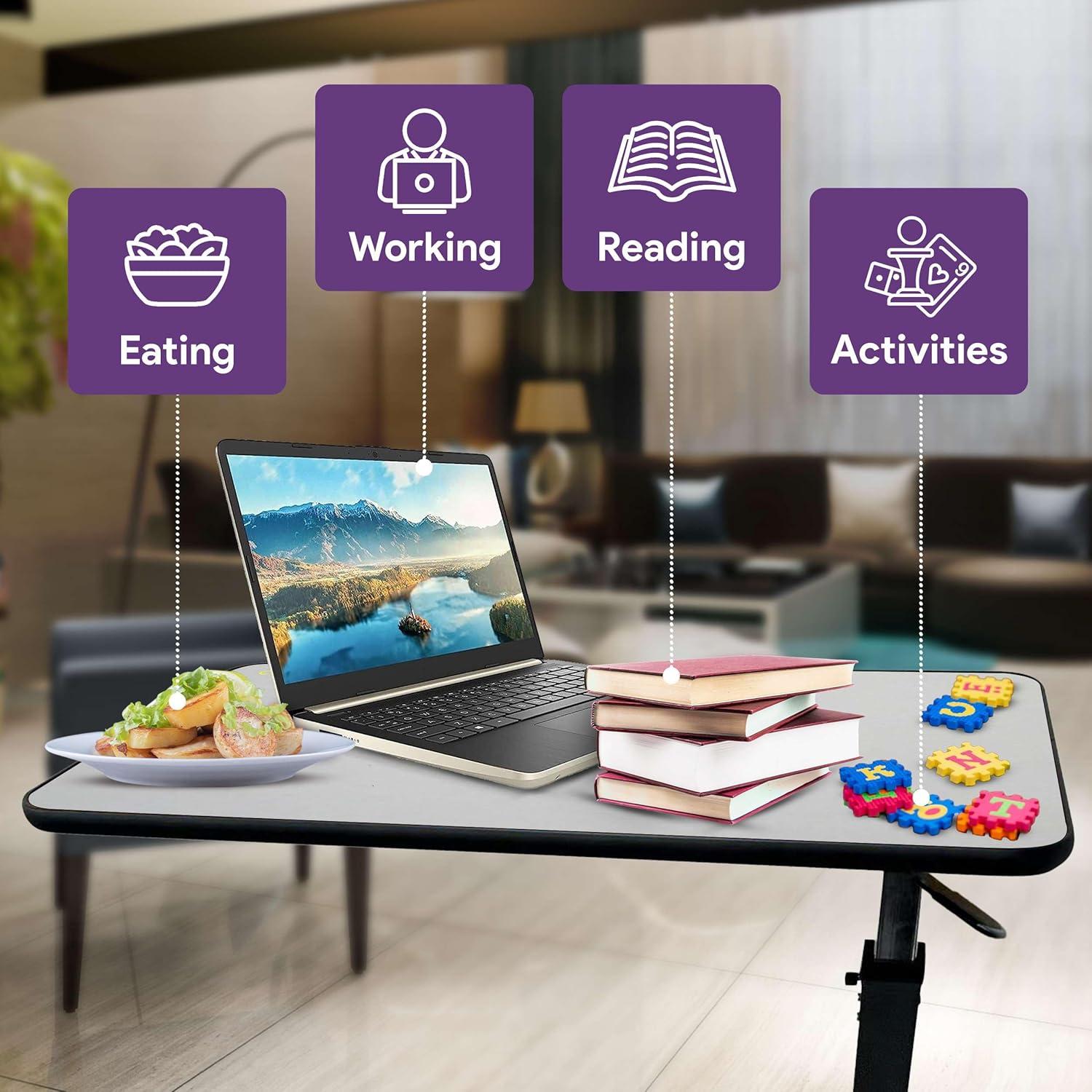 ProHeal Medical Overbed Table - Adjustable Height Bedside Hospital Bed Table with Wheels - Over Bed Hospital Tray for Home Use