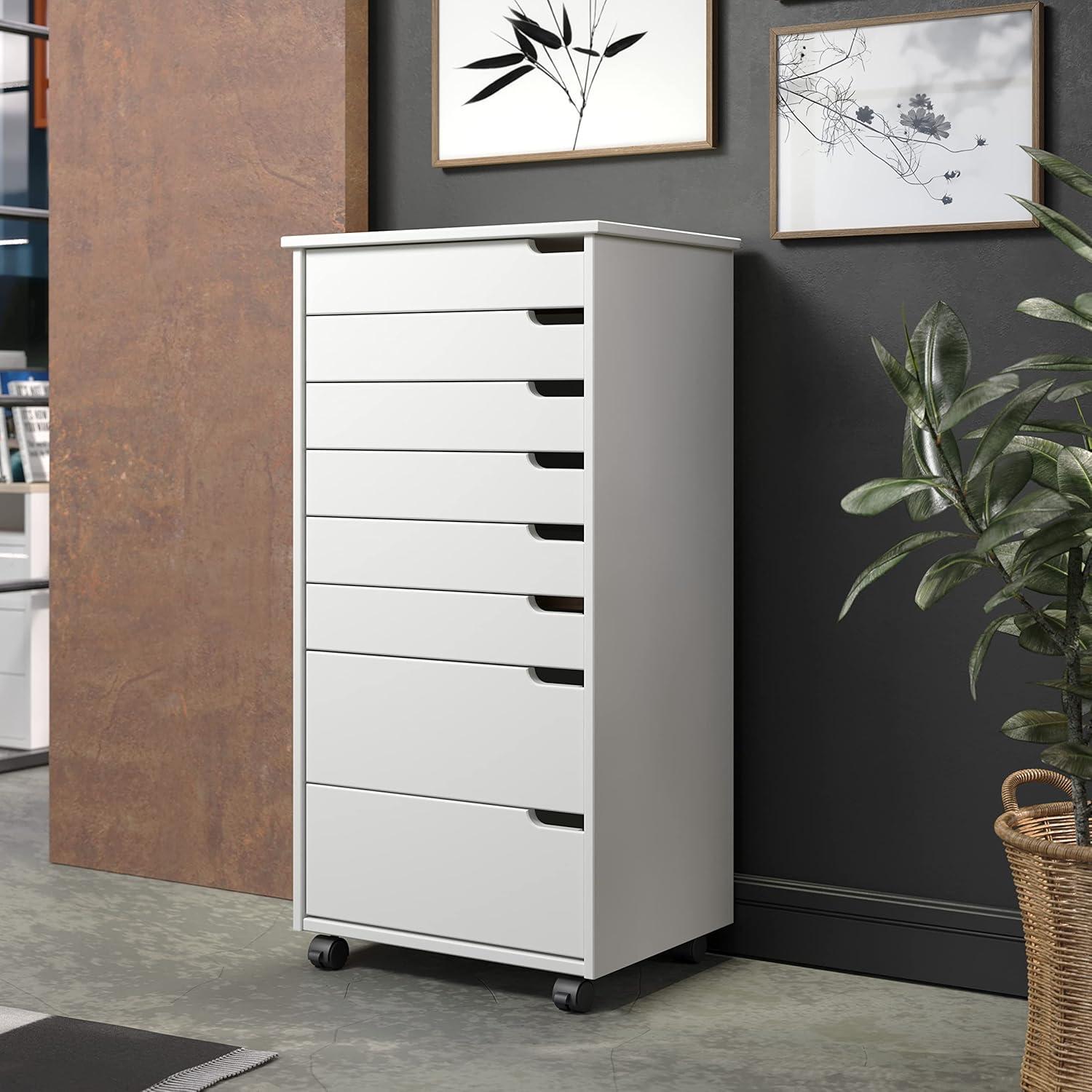 Adeptus Original Euro Roll Cart, Solid Wood, 6+2 Drawer Extra Wide Drawers Roll Carts, White