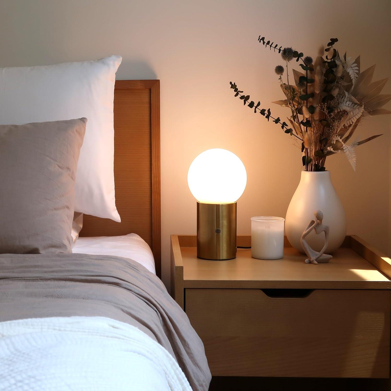 Kai 11 in. Modern LED Bedside Globe Table Lamp with Built-In Dimmer