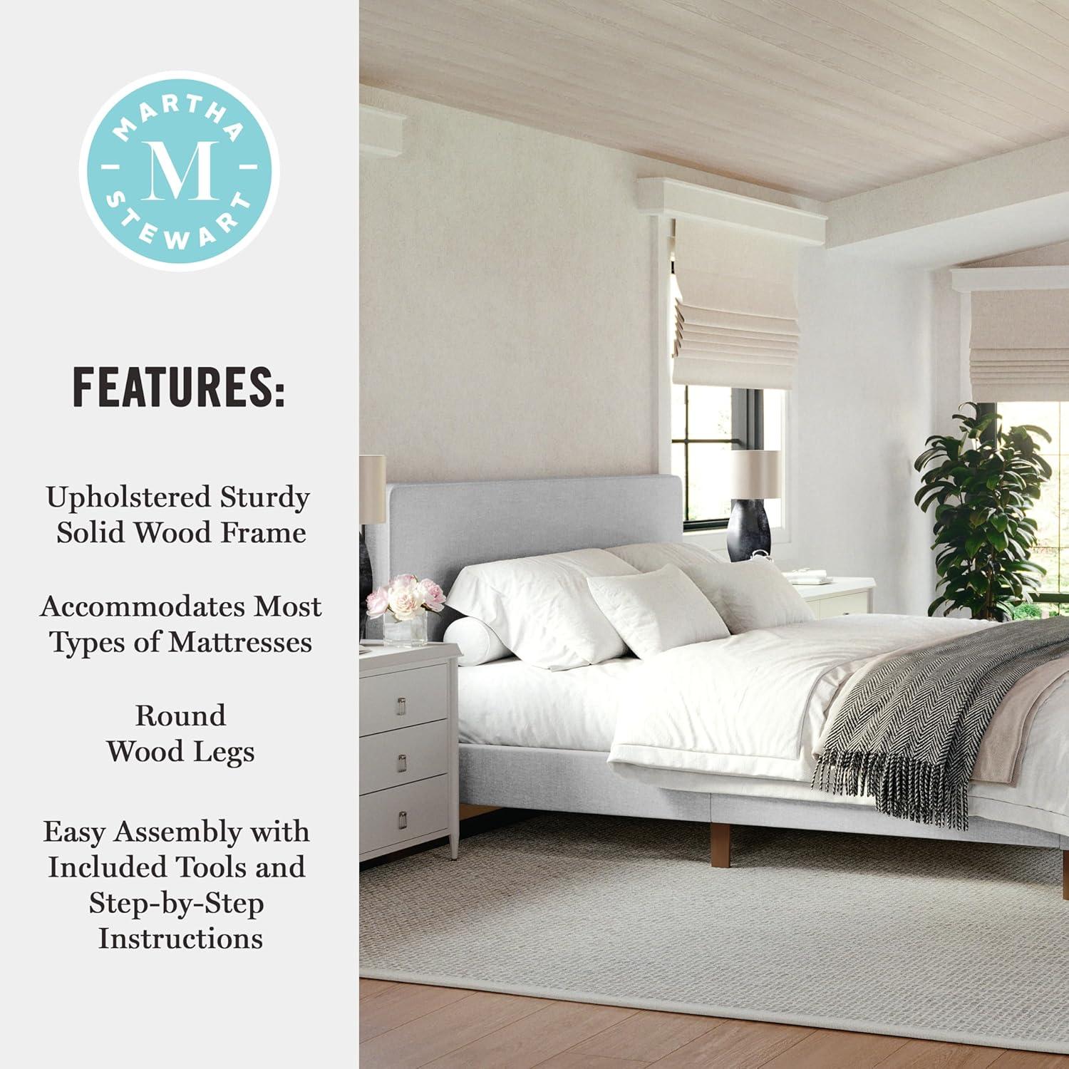 Martha Stewart Britta Upholstered Platform Bed With Piped Detail Headboard