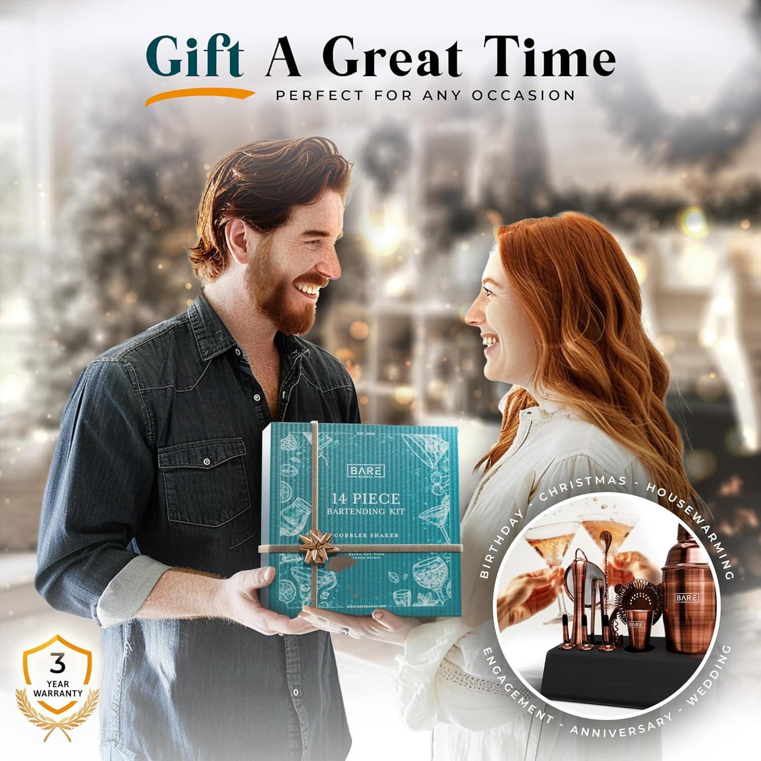 Mixology Bartender Kit Bar Set | 14-Piece Cocktail Shaker Set | Martini Barware Mixing Tools for Home Bartending | Incl. 35 Recipe Cards | Gift Set (24oz Cobbler Shaker, Gold/Black)