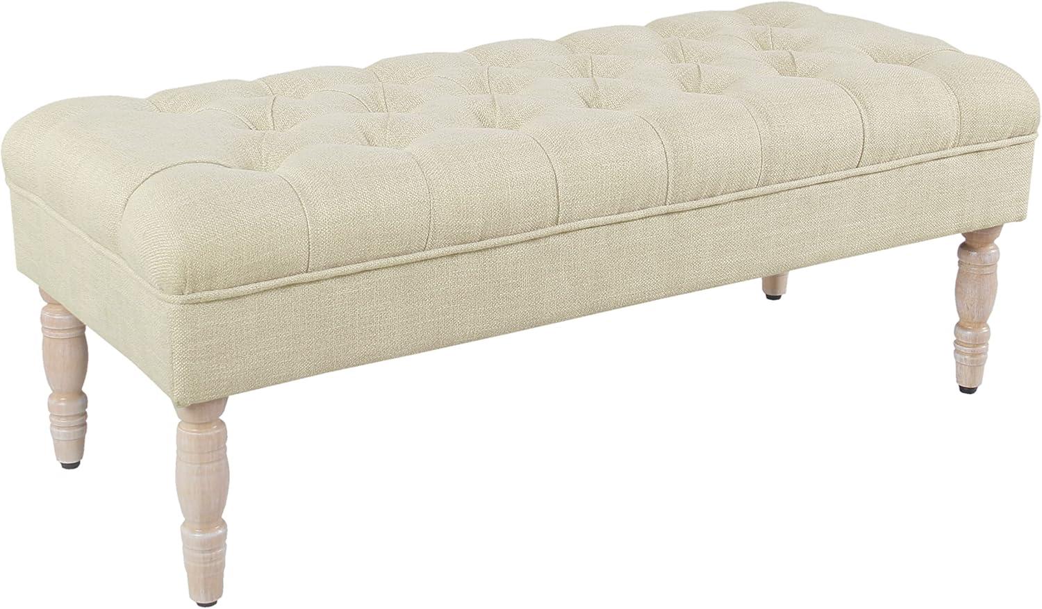 Versatile Cream Woven Tufted Bench with Natural Wood Legs