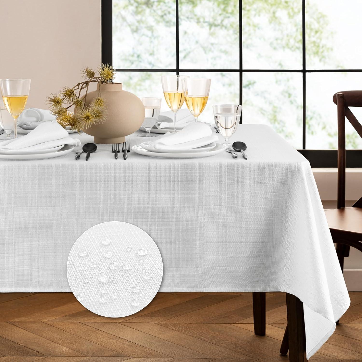 Elrene Laurel Solid Texture Water and Stain Resistant Tablecloth 60x120 - White