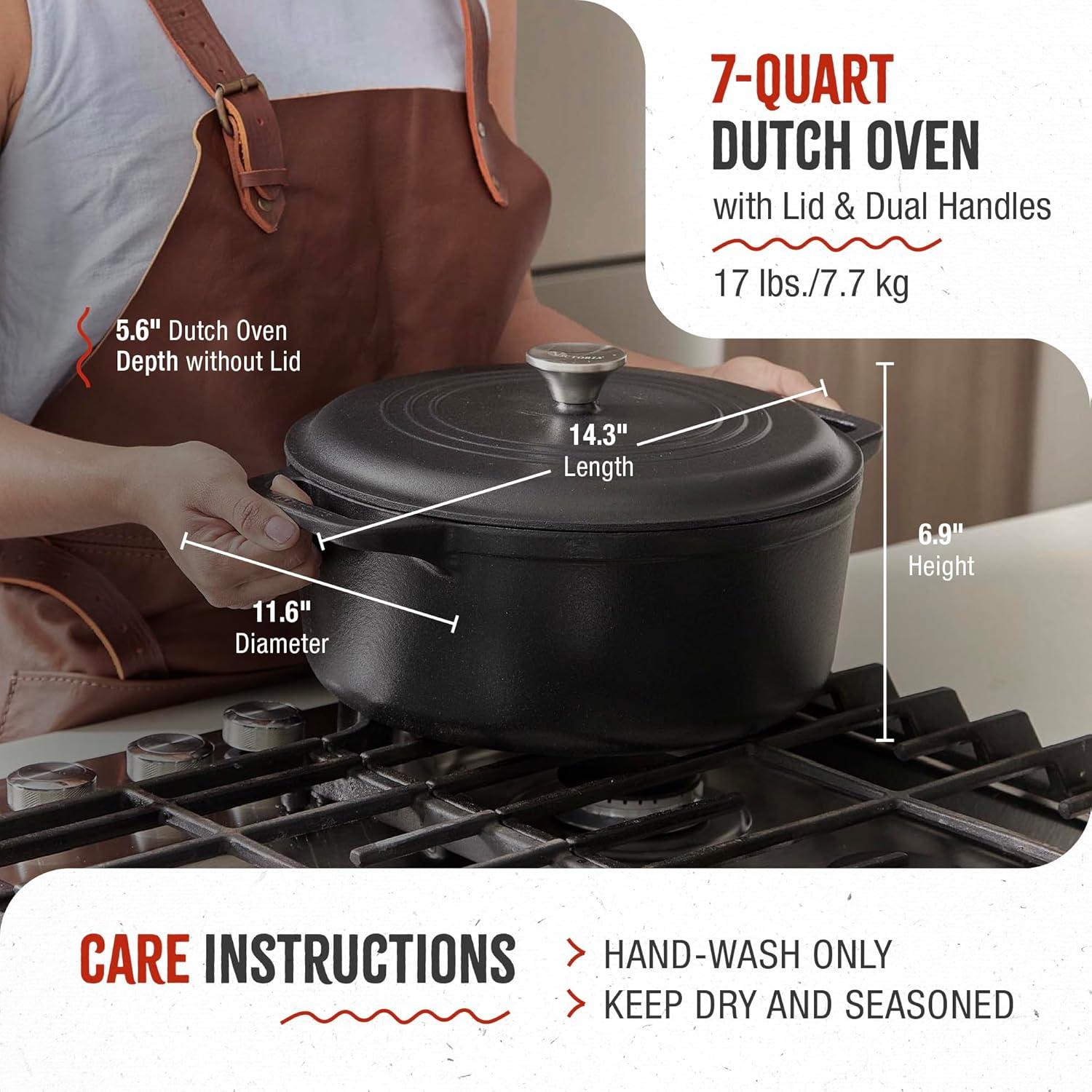 Black Cast Iron 7 Quart Dutch Oven with Lid