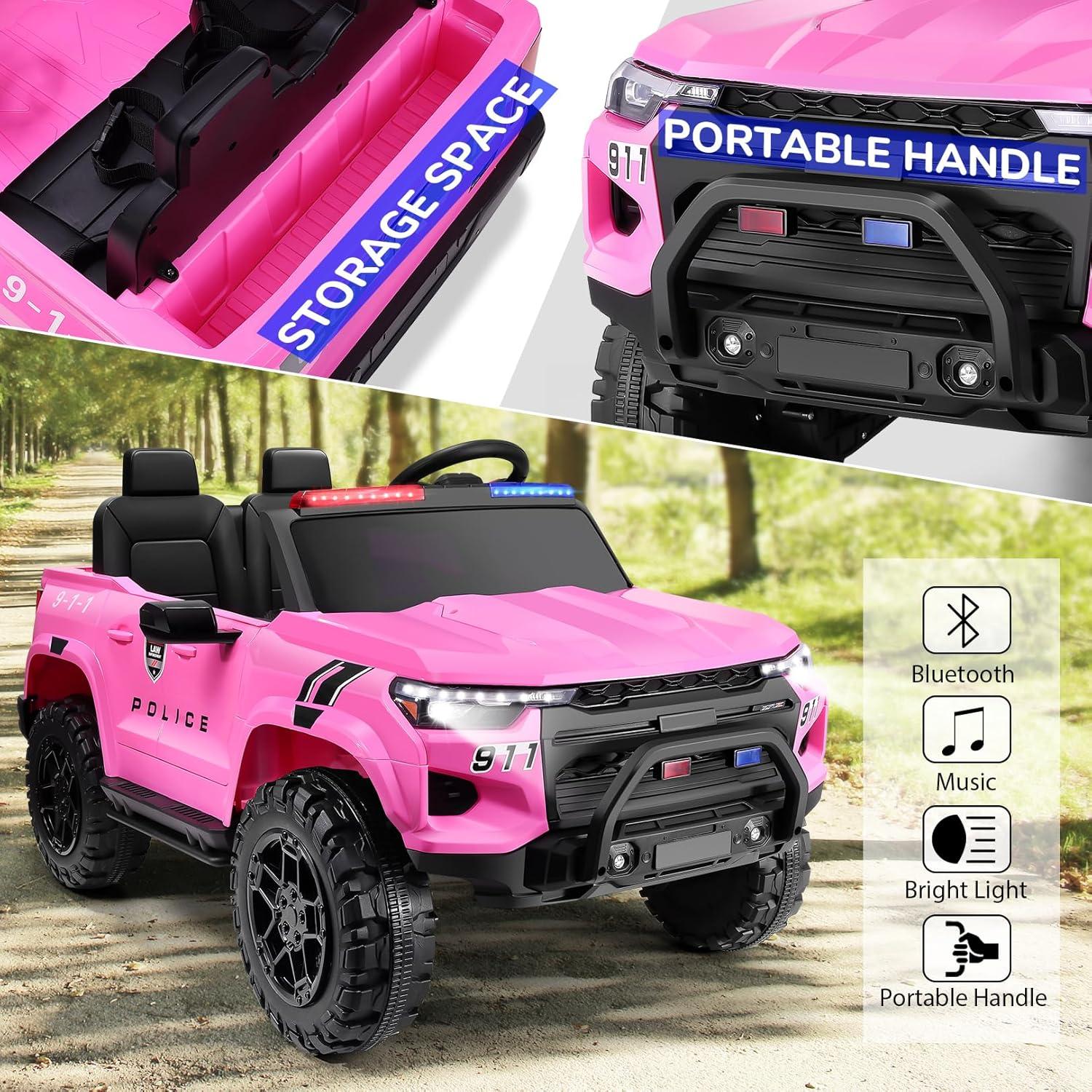 24V 2-Seater Ride On Car Police Pickup with Remote Control, 2WD/4WD 800W Motors, 3 Speeds, Electric Truck Car Toys For Kids With Police Siren, Alarm Lights, MP3, 2 Safety Belts