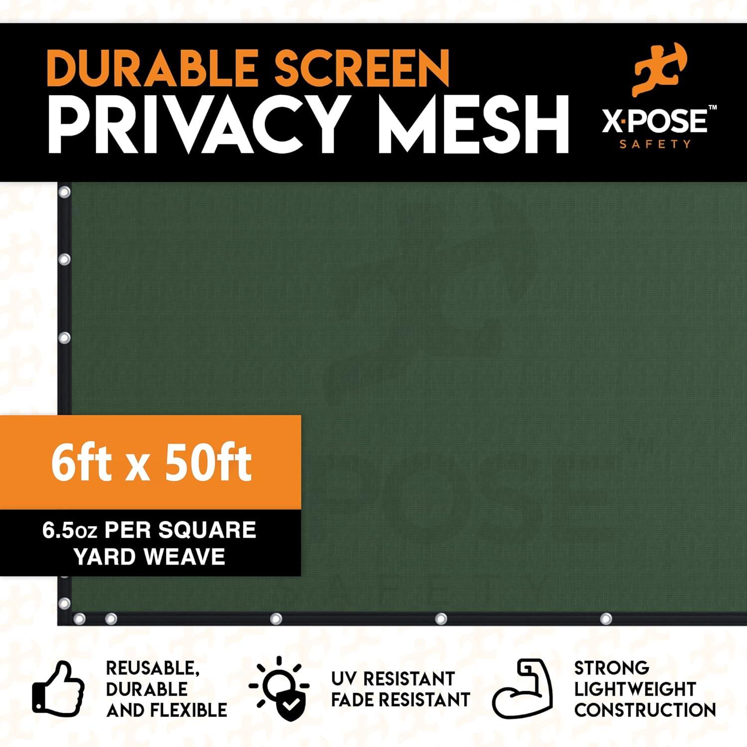 Xpose Safety Heavy Duty Privacy Screen Fence - 6’ x 50’ Green - 90% Visibility and UV Blocking - Easy Installation, Breathable Mesh for Yard, Garden, Greenhouse, Plant Nursery, Pet Kennel, Dog Run